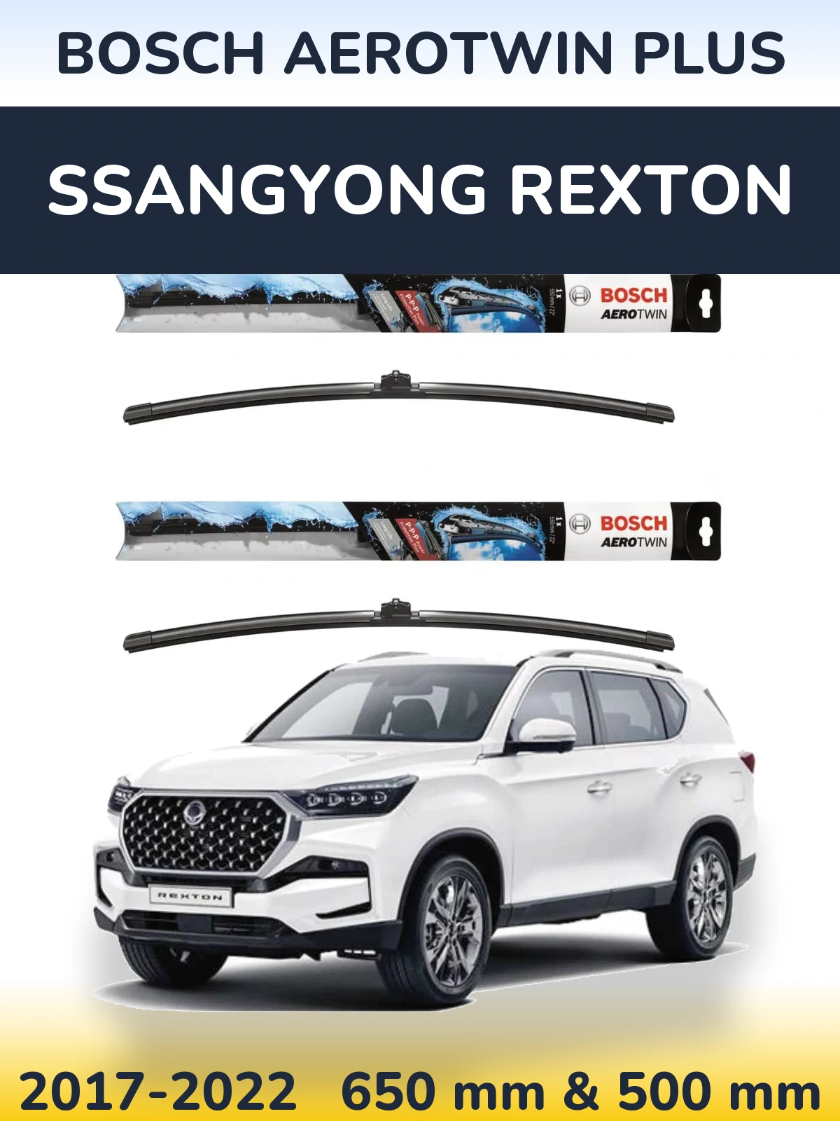 Комплект передніх щіток BOSCH AeroTwin Plus 650 & 500 мм для SsangYong Rexton 2017-2022