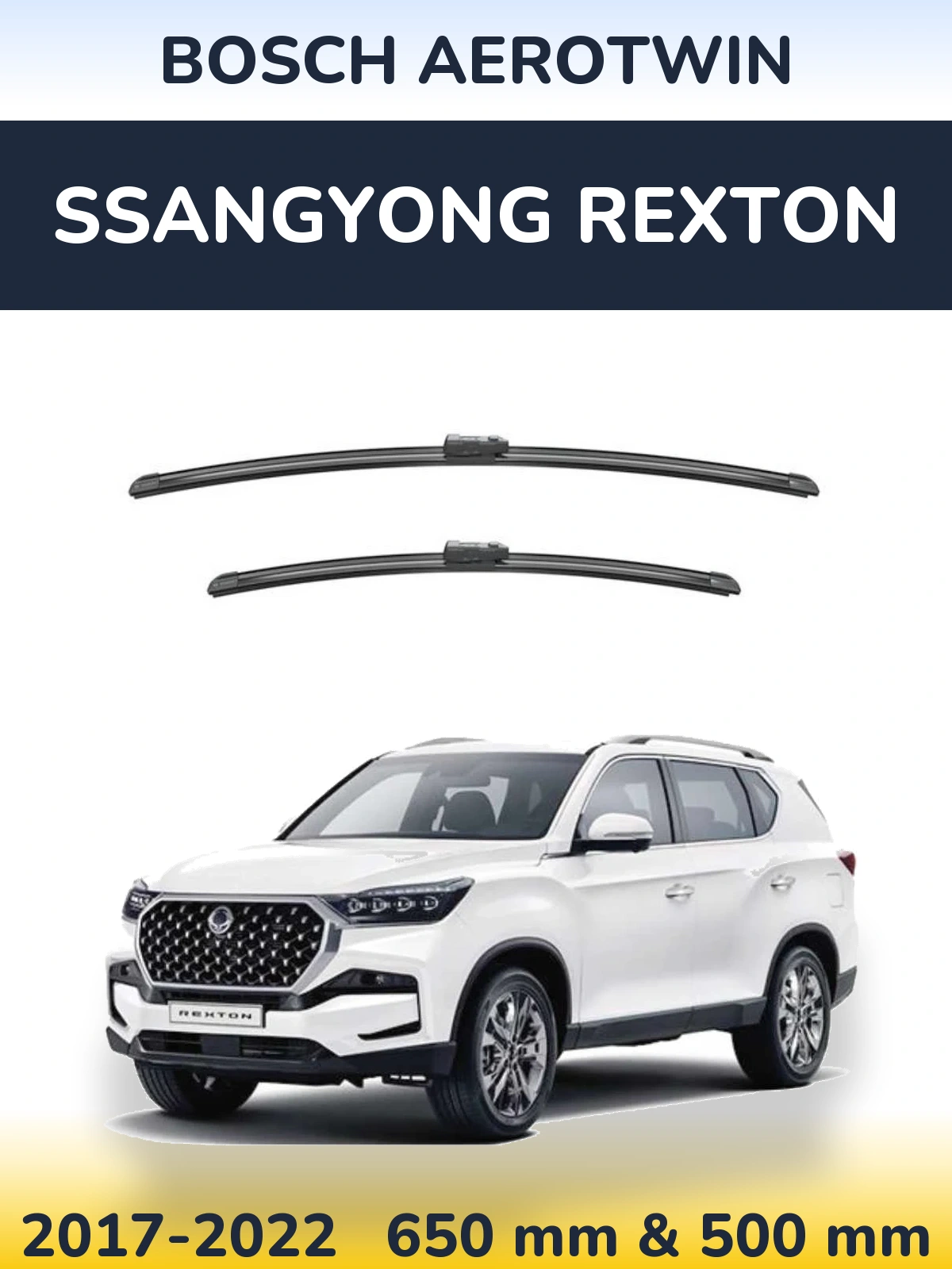 Sada předních stěračů BOSCH AeroTwin 650 a 500 mm pro SsangYong Rexton 2017-2022