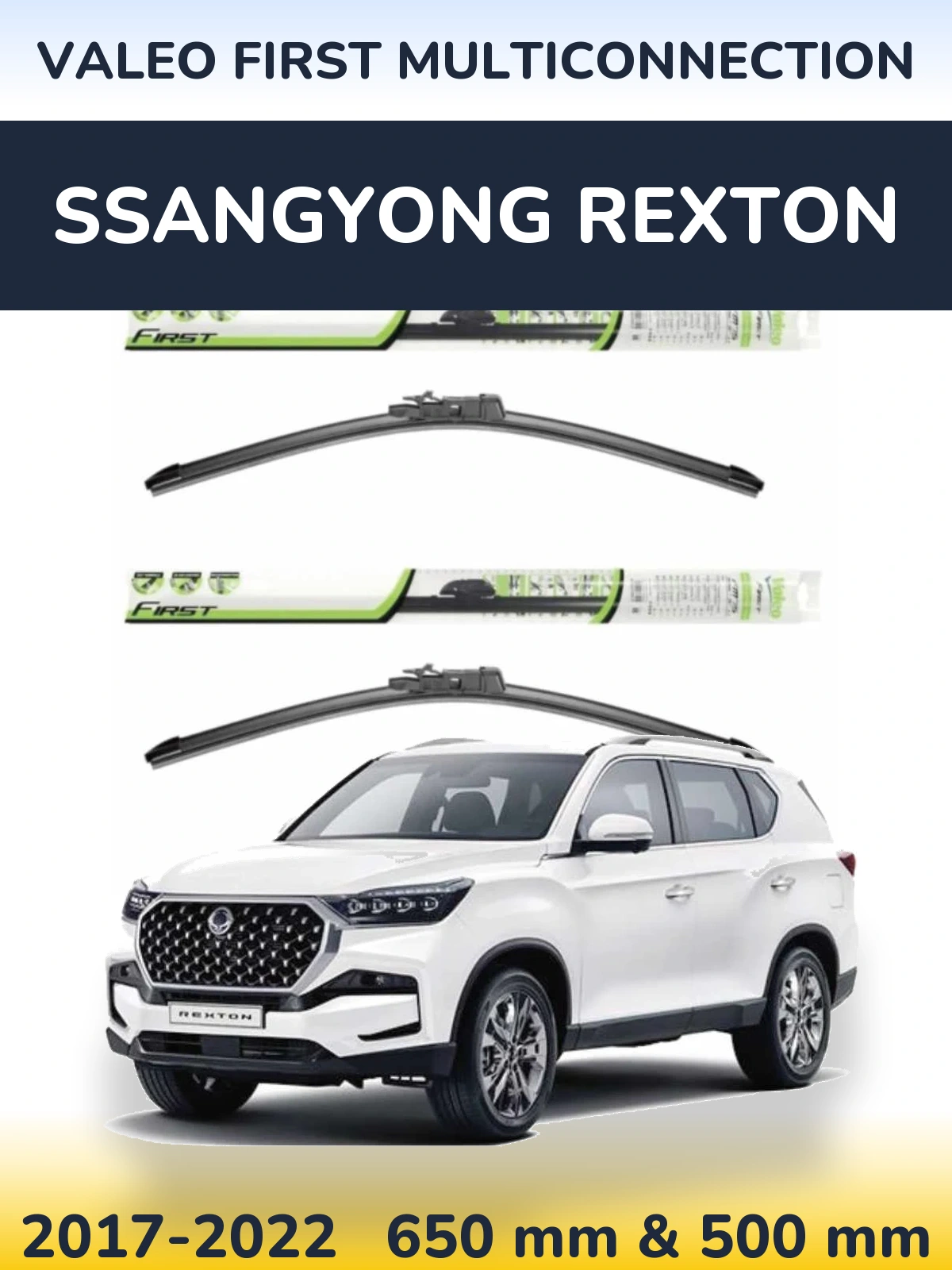 Sada předních stěračů Valeo First MultiConnection 650 a 500 mm pro SsangYong Rexton 2017-2022