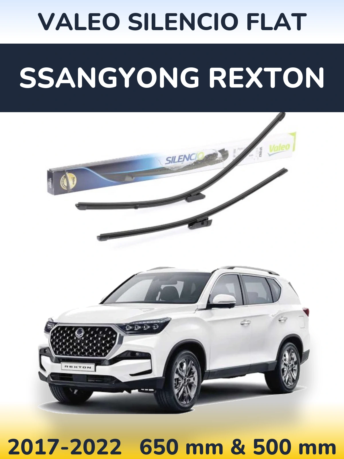 Sada předních stěračů Valeo Silencio Flat 630 a 500 mm pro SsangYong Rexton 2017-2022