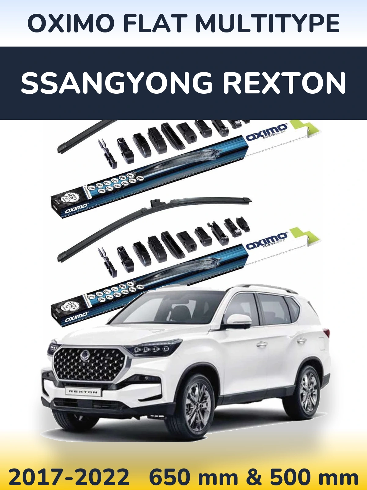Комплект передніх щіток Oximo Flat MultiТипe 650 & 500 мм для SsangYong Rexton 2017-2022