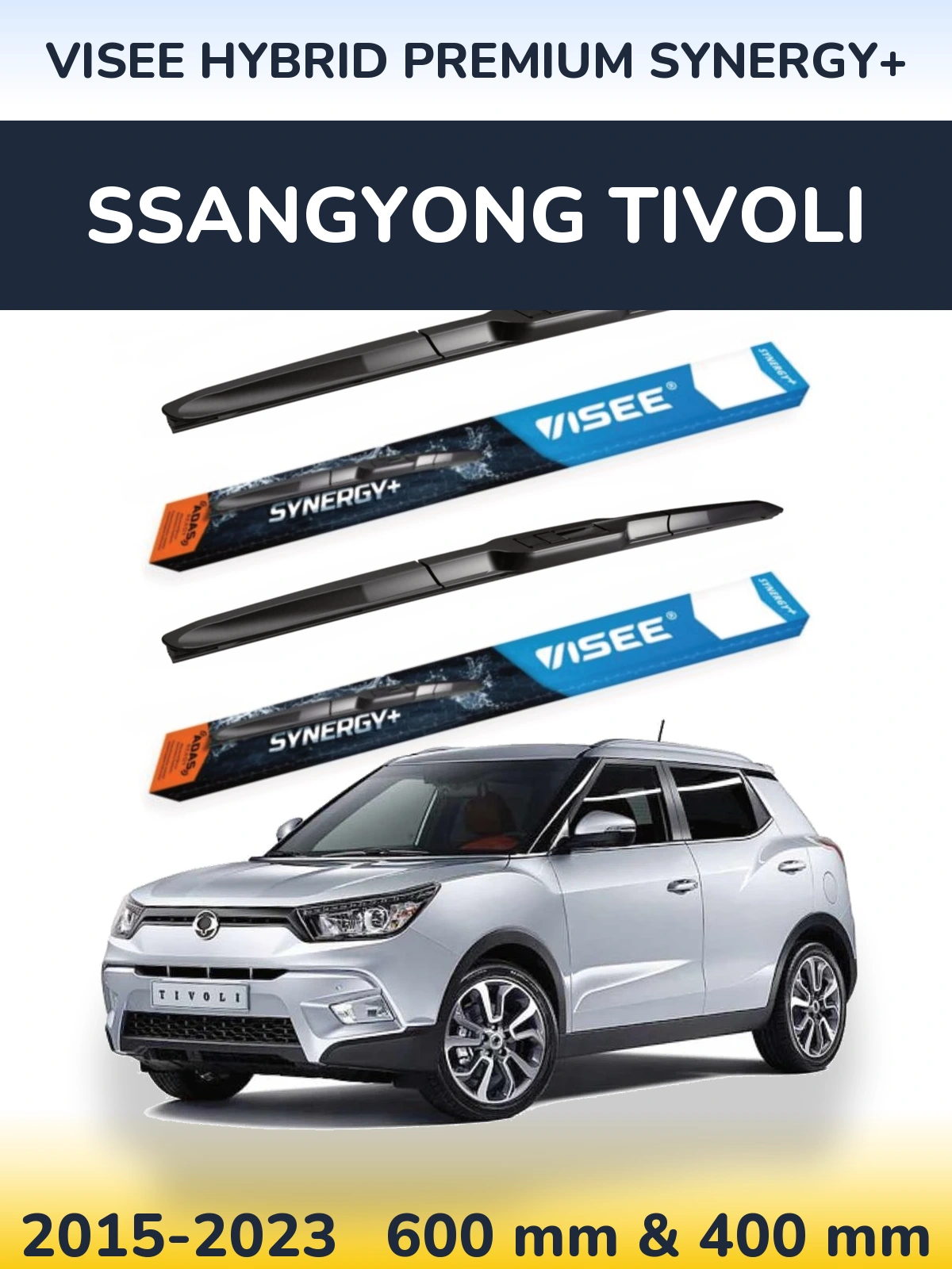 Sada předních stěračů VISEE HYBRID PREMIUM SYNERGY+ 600 a 400 mm pro SsangYong Tivoli 2015-2023