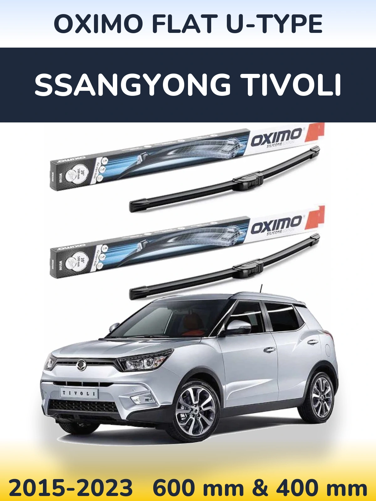 Комплект передніх щіток Oximo Flat U-type 600 & 400 мм для SsangYong Tivoli 2015-2023