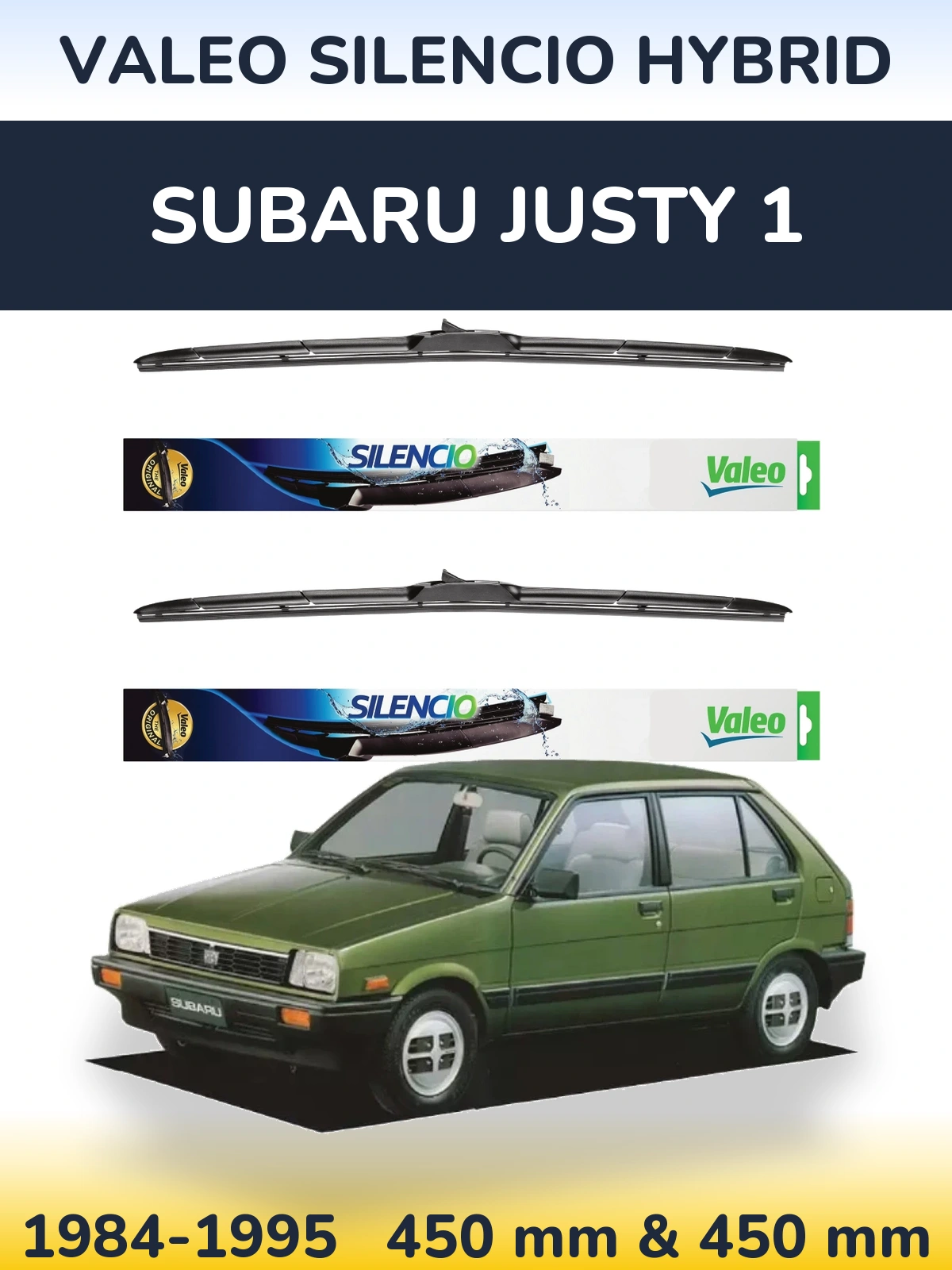 Sada předních stěračů Valeo Silencio Hybrid 450 a 450 mm pro Subaru Justy 1 1984-1995