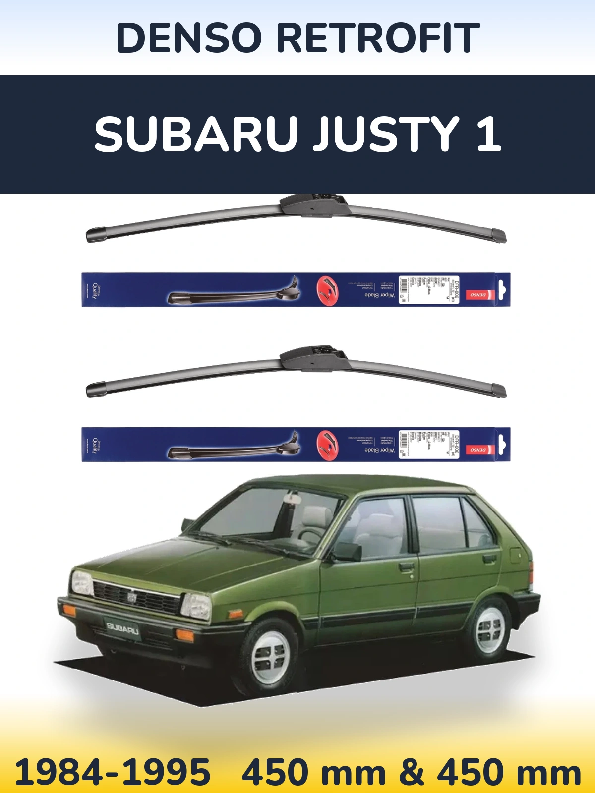 Sada předních stěračů Denso Retrofit 450 a 450 mm pro Subaru Justy 1 1984-1995
