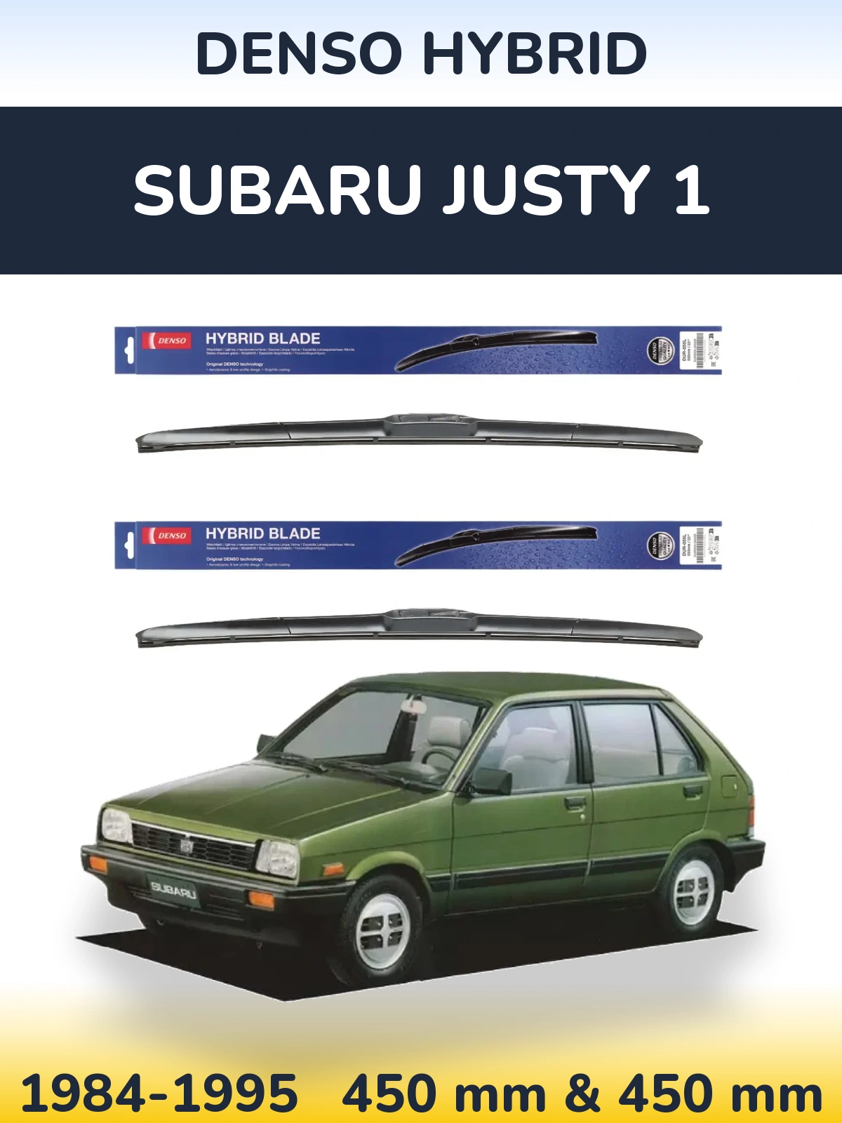 Sada předních stěračů Denso Hybrid 450 a 450 mm pro Subaru Justy 1 1984-1995