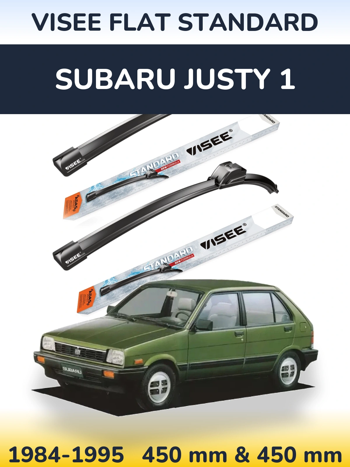 Sada předních stěračů VISEE FLAT STANDARD 450 a 450 mm pro Subaru Justy 1 1984-1995