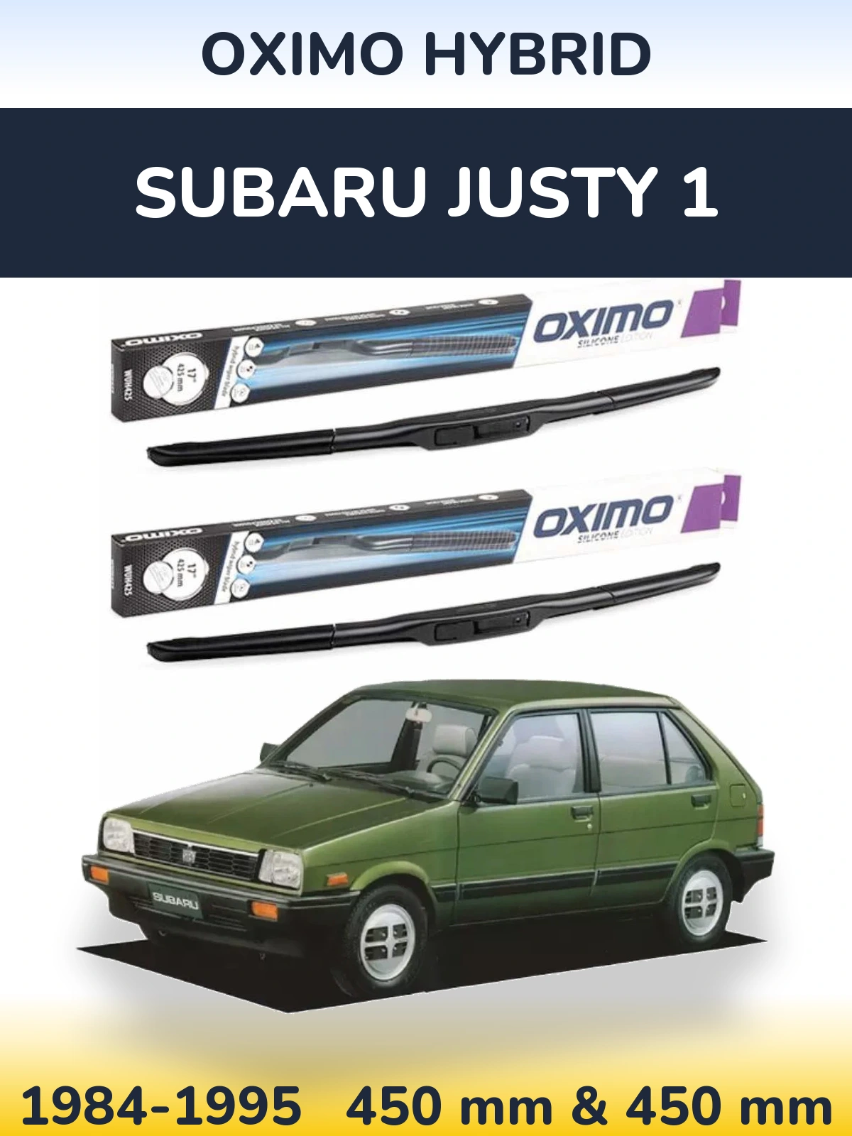 Sada předních stěračů Oximo Hybrid 450 a 450 mm pro Subaru Justy 1 1984-1995