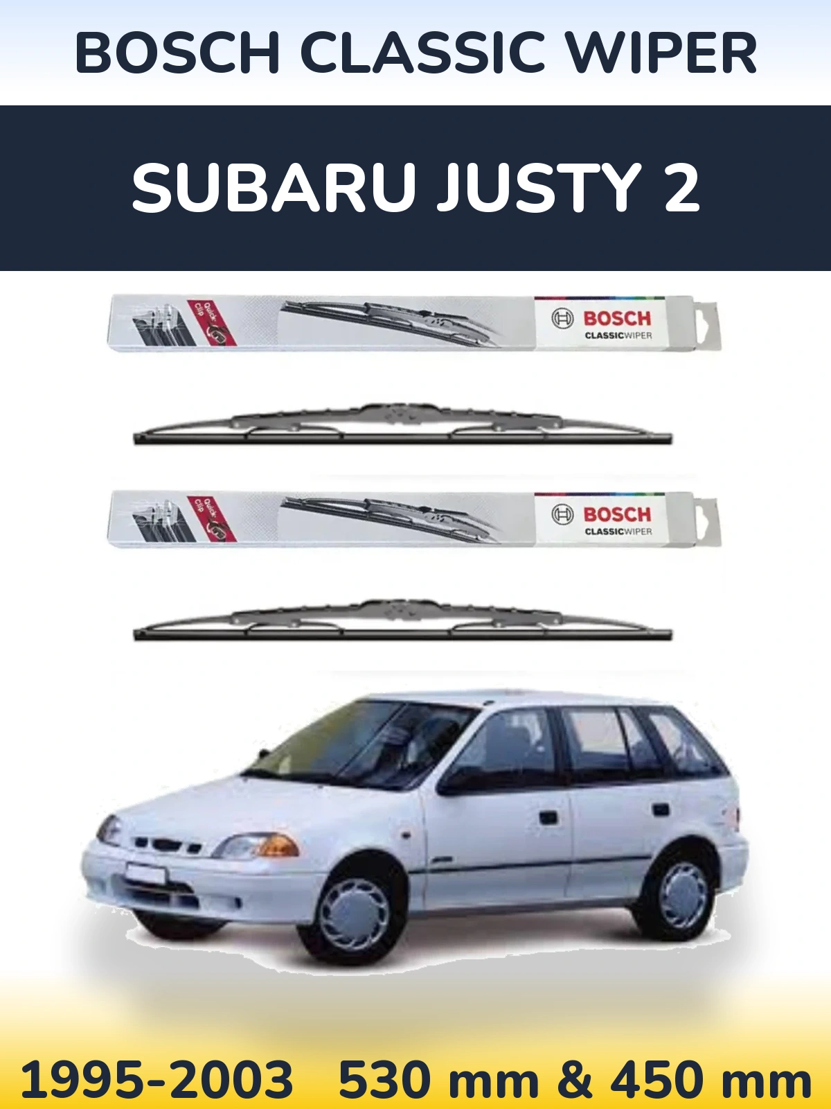 Sada předních stěračů BOSCH Classic Wiper 530 a 450 mm pro Subaru Justy 2 1995-2003