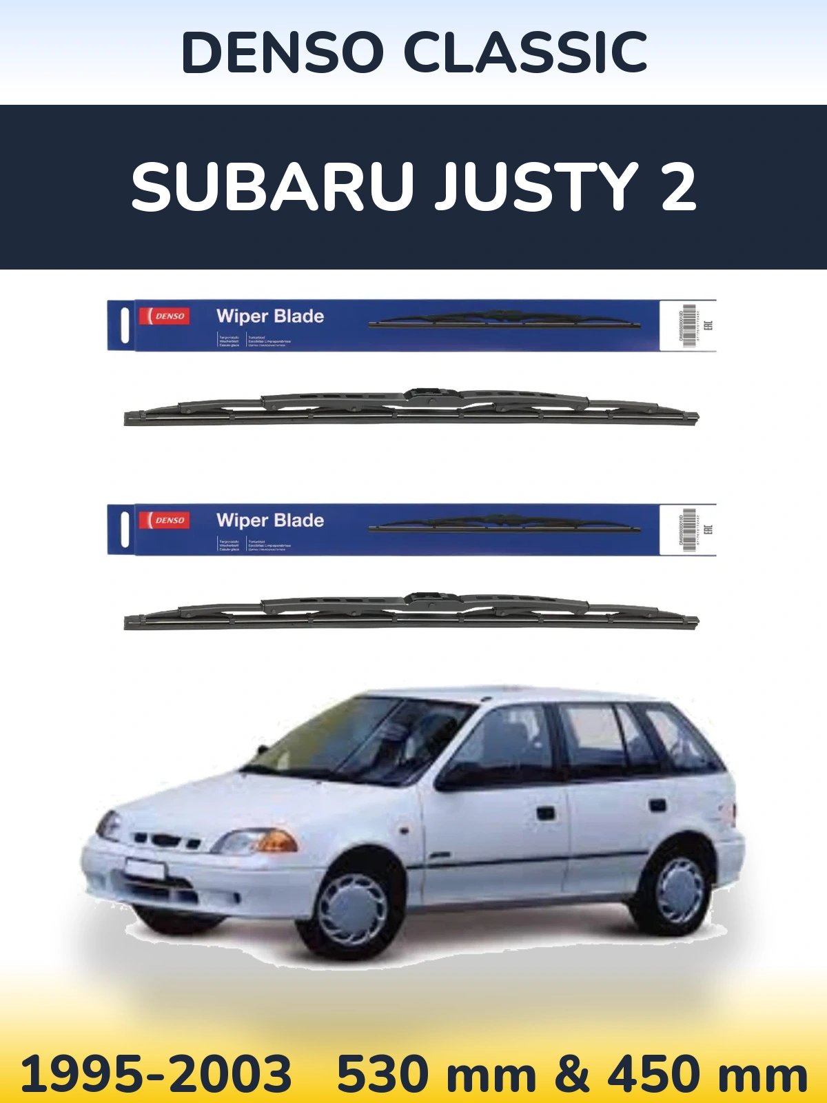 Sada předních stěračů Denso Classic 530 a 450 mm pro Subaru Justy 2 1995-2003