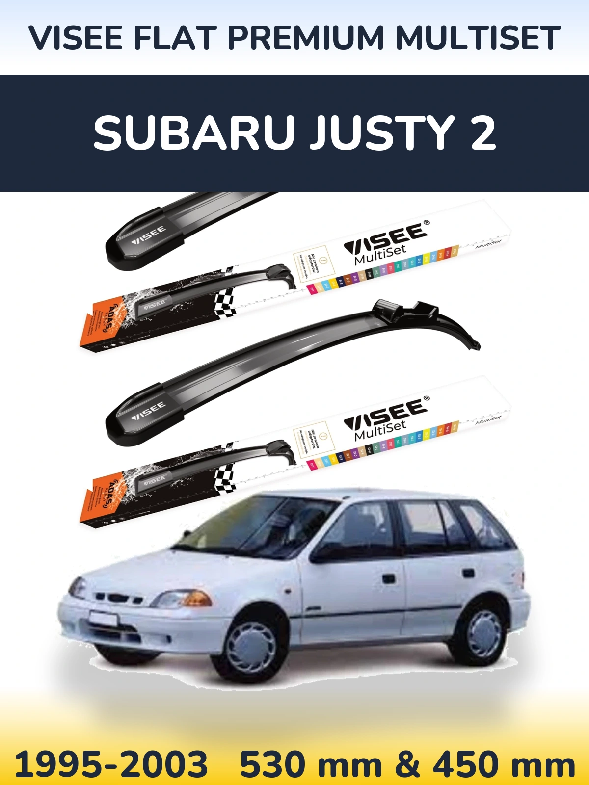Sada předních stěračů VISEE FLAT PREMIUM MultiSet 530 a 450 mm pro Subaru Justy 2 1995-2003