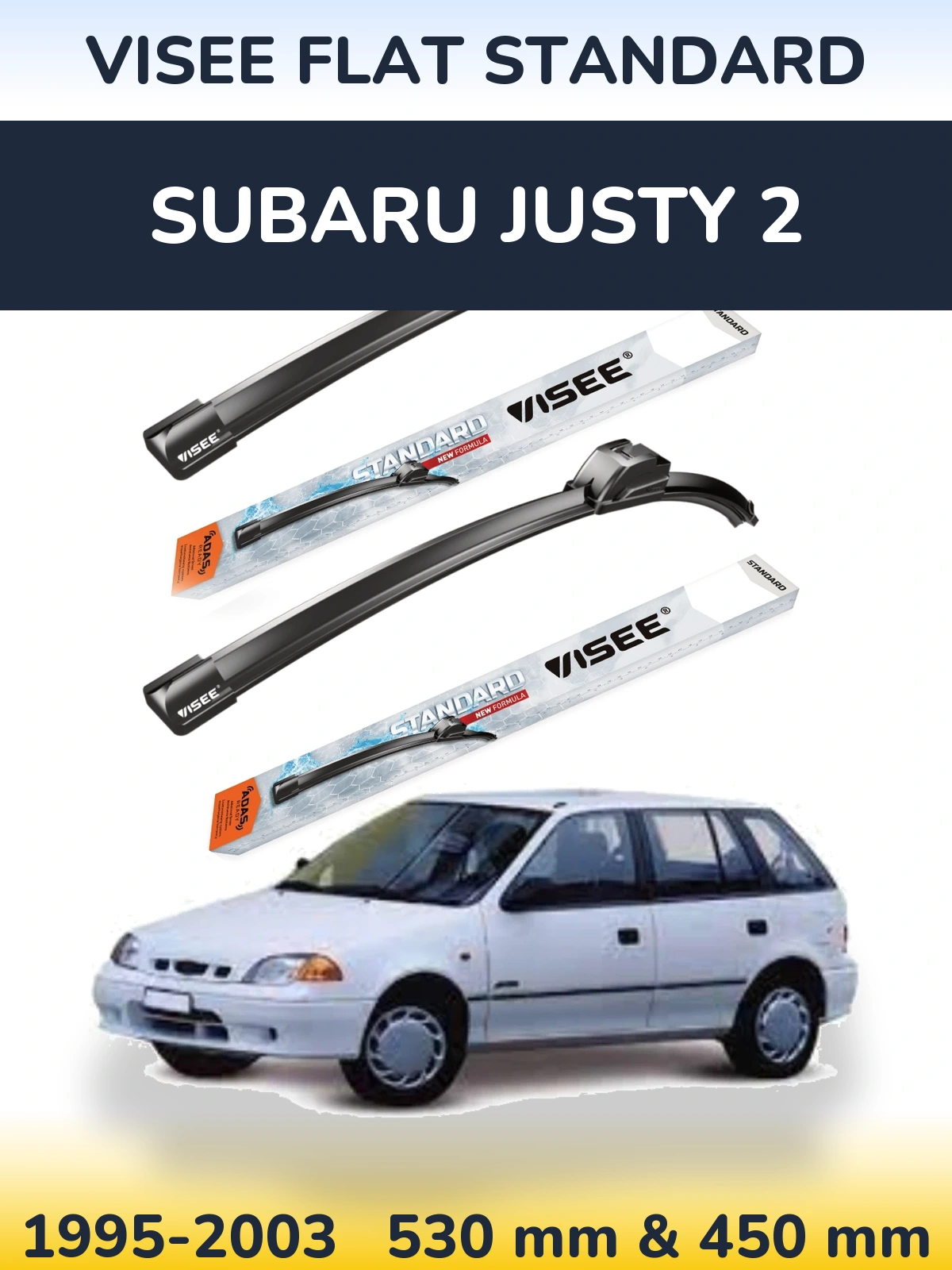 Sada předních stěračů VISEE FLAT STANDARD 530 a 450 mm pro Subaru Justy 2 1995-2003