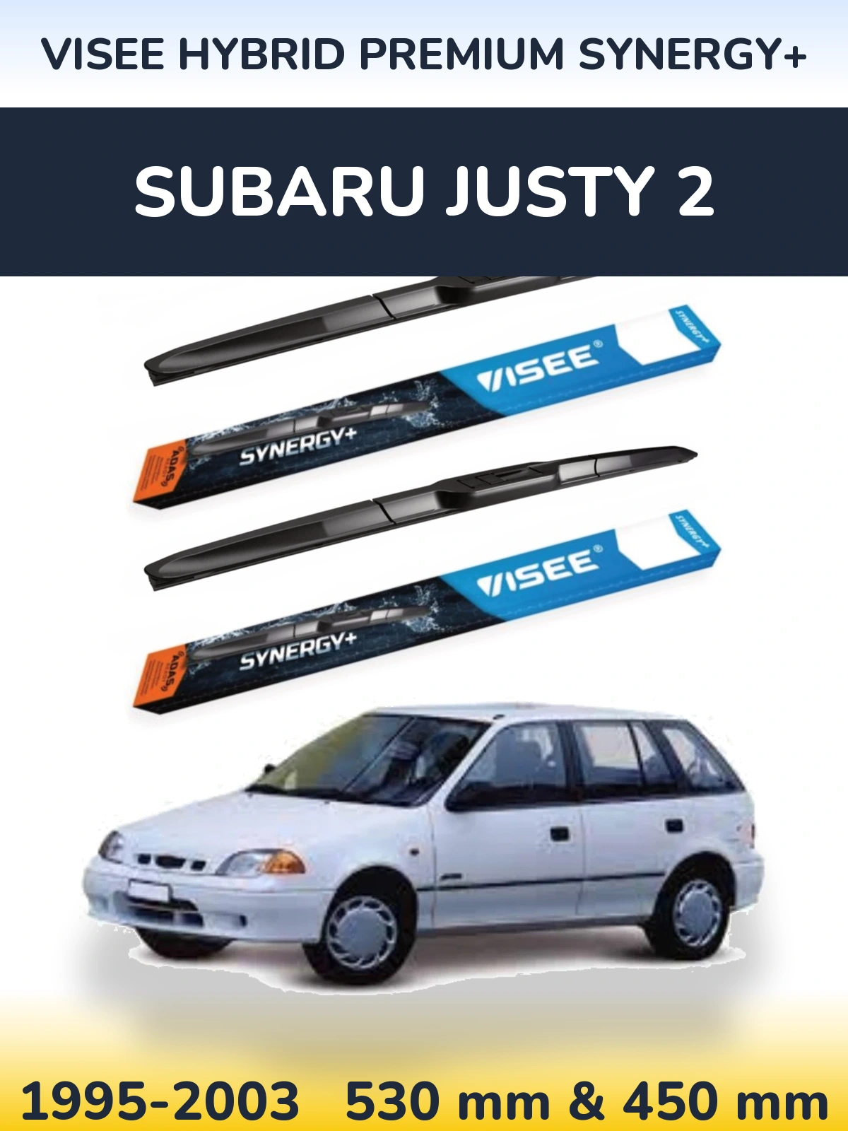 Sada předních stěračů VISEE HYBRID PREMIUM SYNERGY+ 530 a 450 mm pro Subaru Justy 2 1995-2003