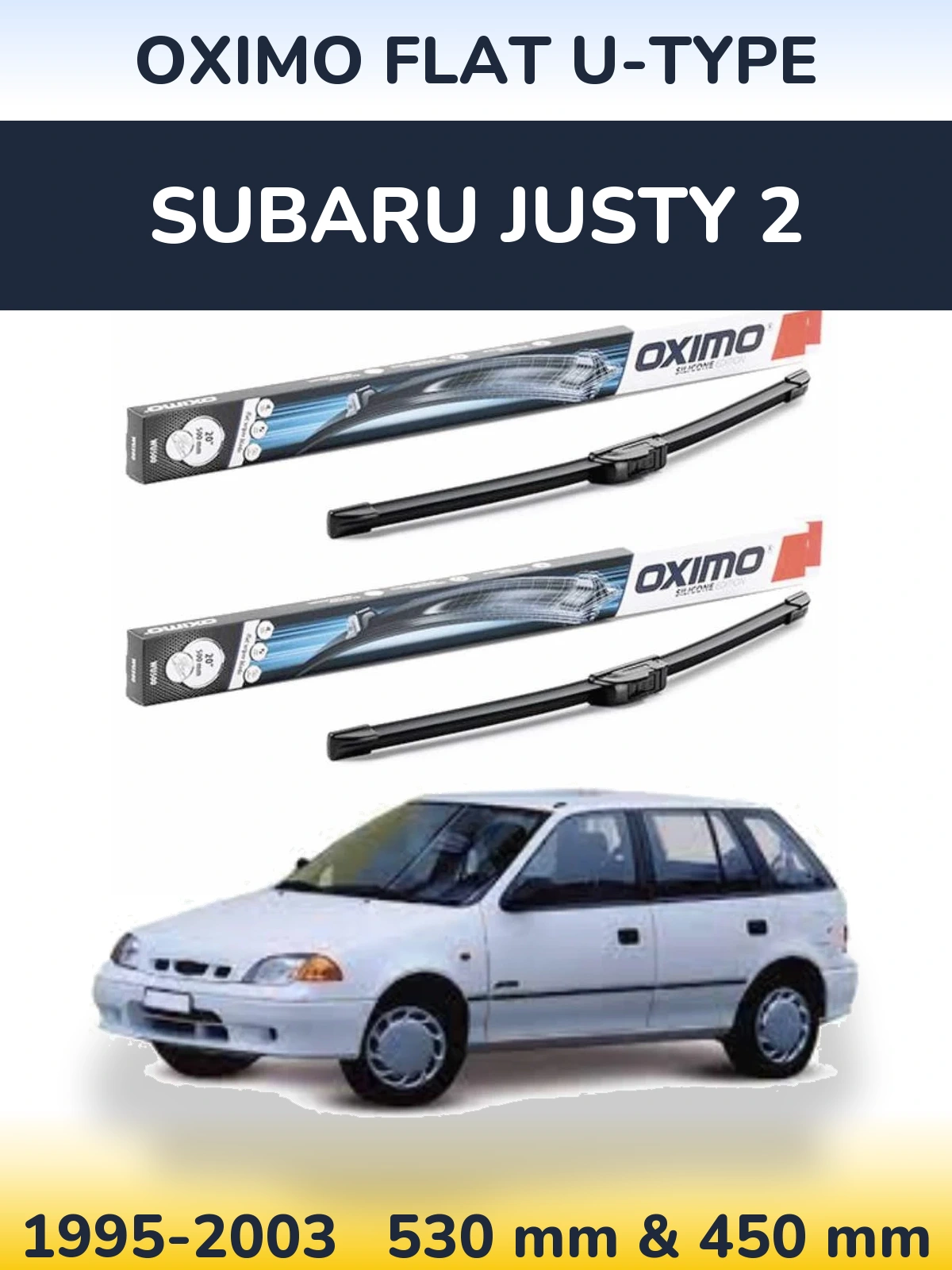 Sada předních stěračů Oximo Flat U-type 530 a 450 mm pro Subaru Justy 2 1995-2003