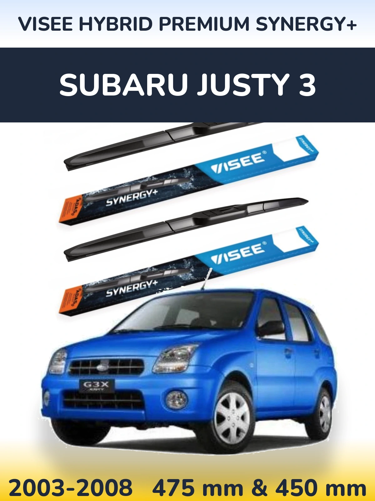 Sada předních stěračů VISEE HYBRID PREMIUM SYNERGY+ 475 a 450 mm pro Subaru Justy 3 2003-2008