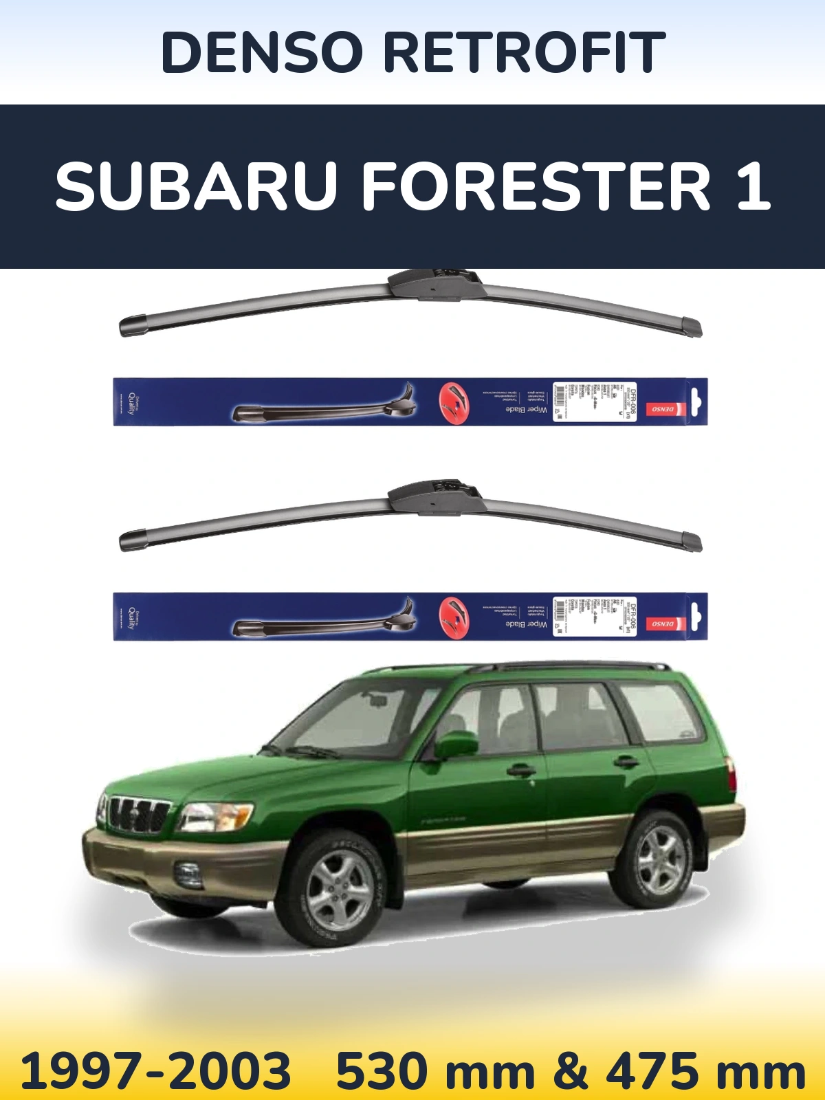 Sada předních stěračů Denso Retrofit 530 a 475 mm pro Subaru Forester 1 1997-2003