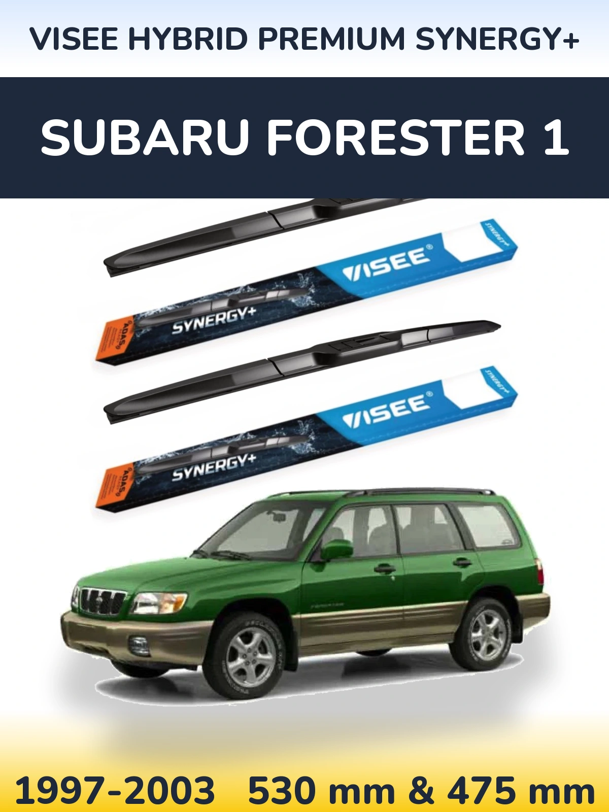 Sada předních stěračů VISEE HYBRID PREMIUM SYNERGY+ 530 a 475 mm pro Subaru Forester 1 1997-2003