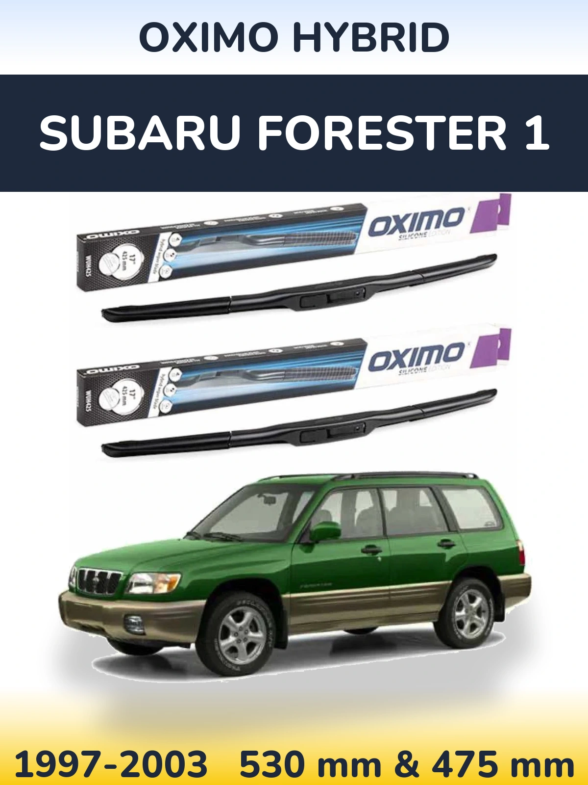 Sada předních stěračů Oximo Hybrid 530 a 475 mm pro Subaru Forester 1 1997-2003