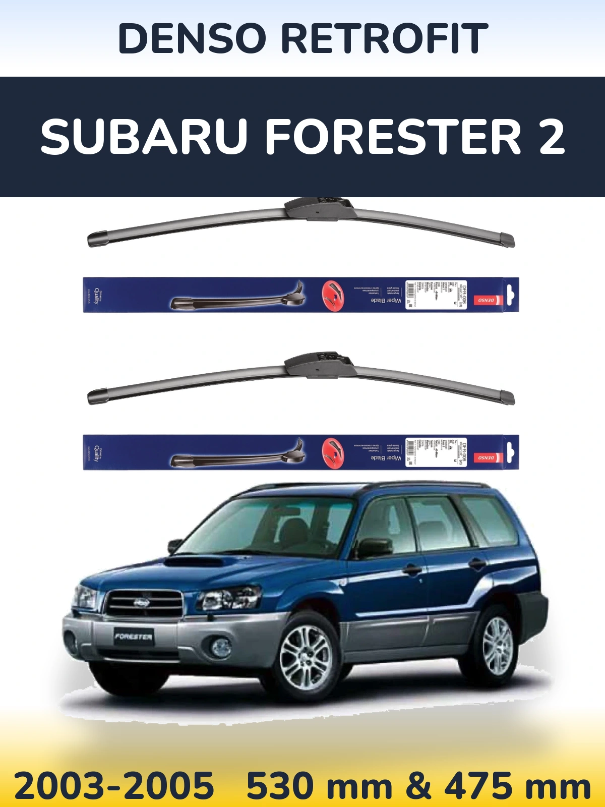 Sada předních stěračů Denso Retrofit 530 a 475 mm pro Subaru Forester 2 2003-2005
