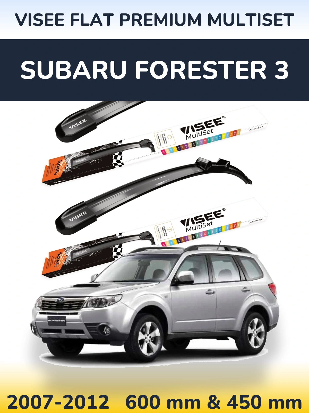 Sada předních stěračů VISEE FLAT PREMIUM MultiSet 600 a 450 mm pro Subaru Forester 3 2007-2012