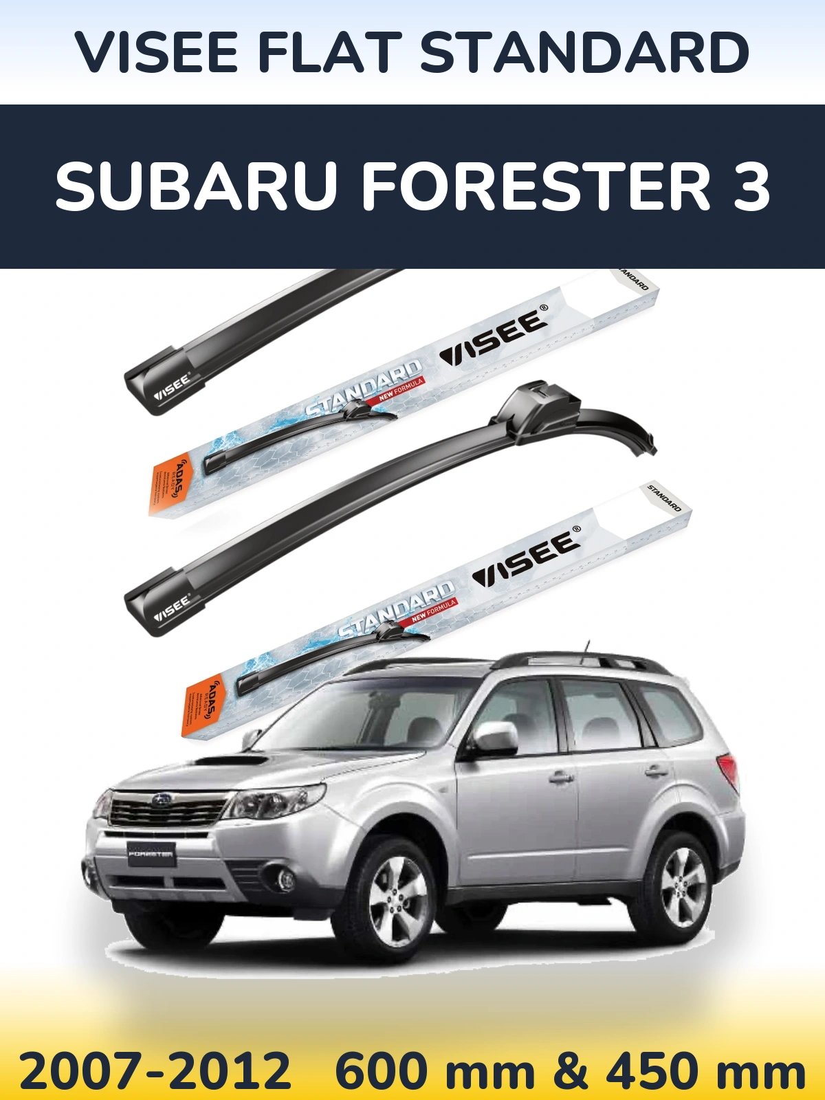 Sada předních stěračů VISEE FLAT STANDARD 600 a 450 mm pro Subaru Forester 3 2007-2012