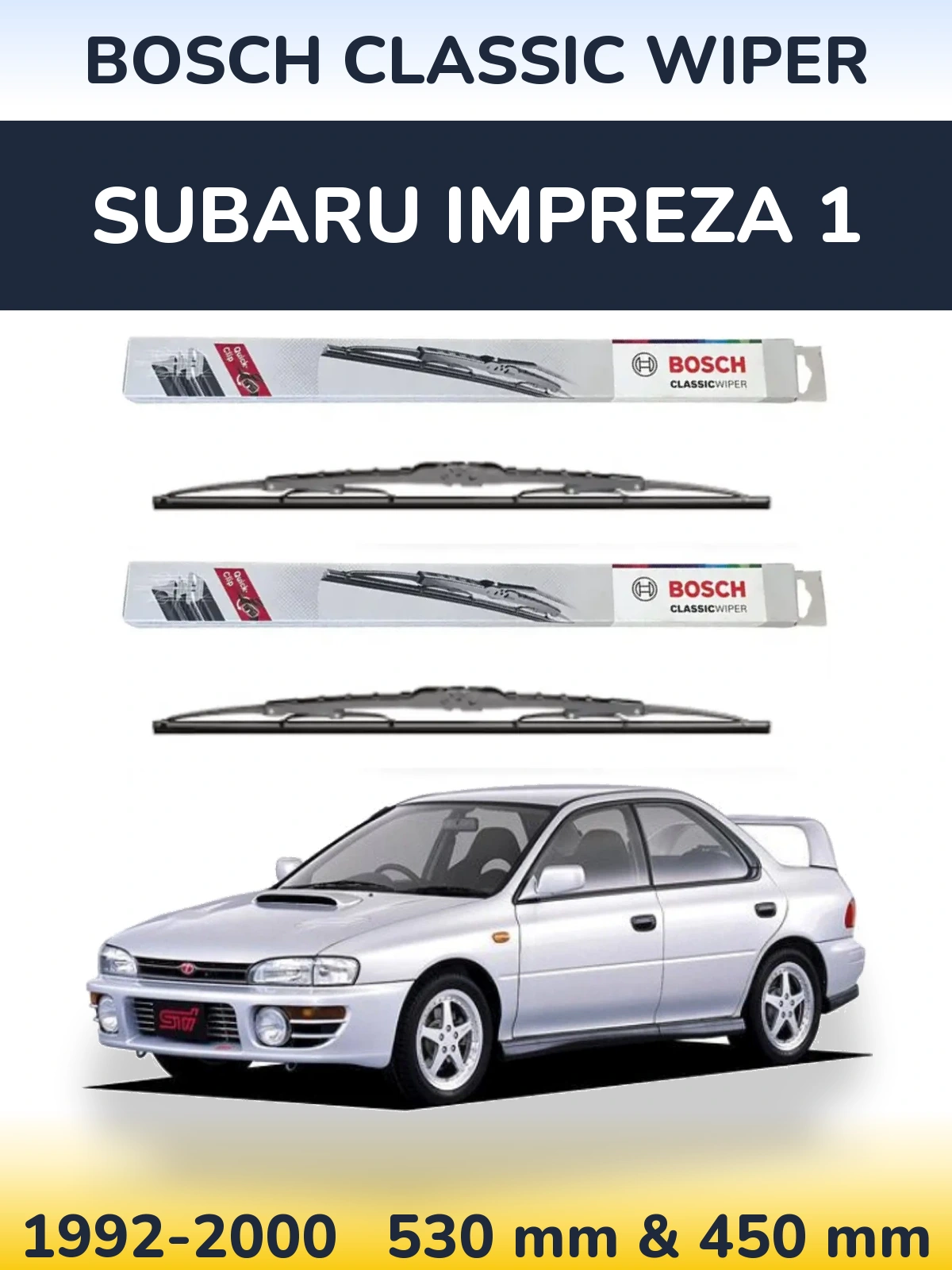 Sada předních stěračů BOSCH Classic Wiper 530 a 450 mm pro Subaru Impreza 1 1992-2000