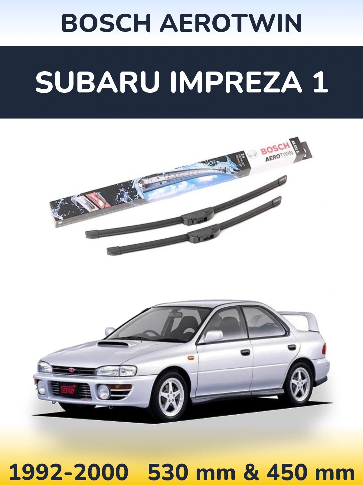 Sada předních stěračů BOSCH AeroTwin 530 a 450 mm pro Subaru Impreza 1 1992-2000