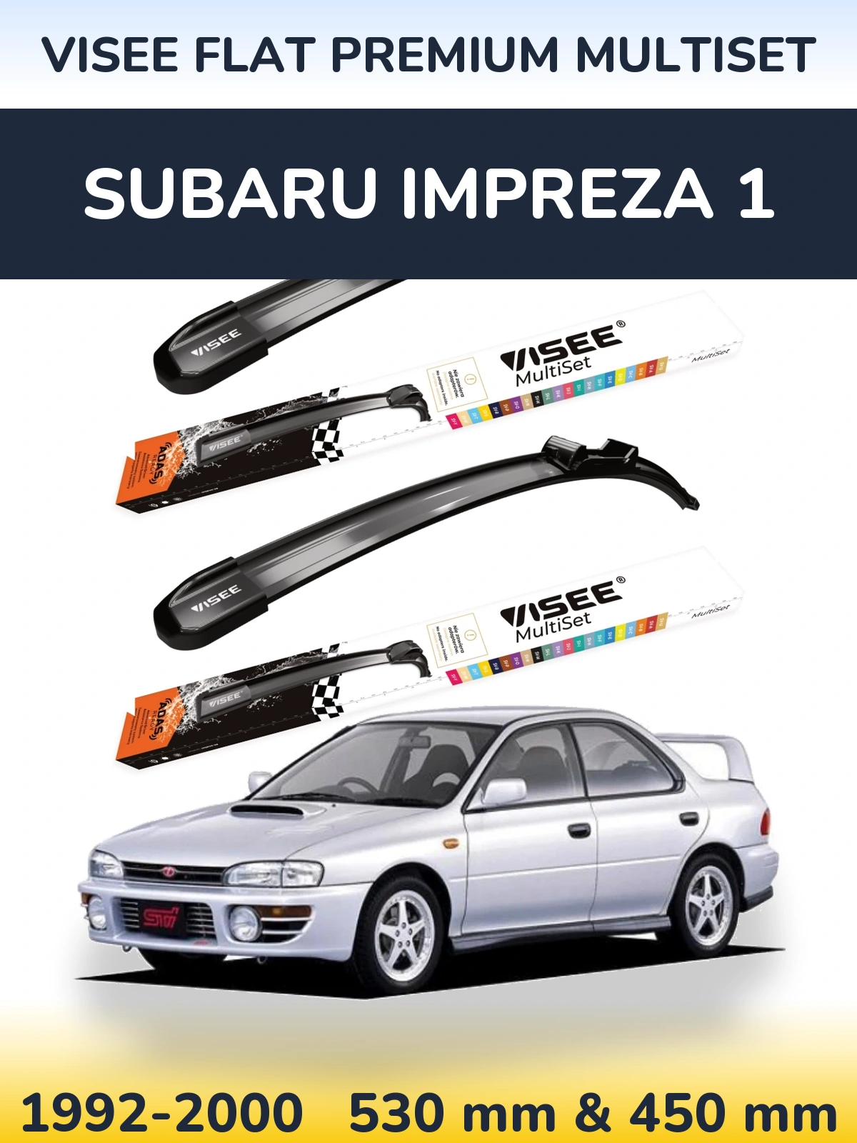 Sada předních stěračů VISEE FLAT PREMIUM MultiSet 530 a 450 mm pro Subaru Impreza 1 1992-2000