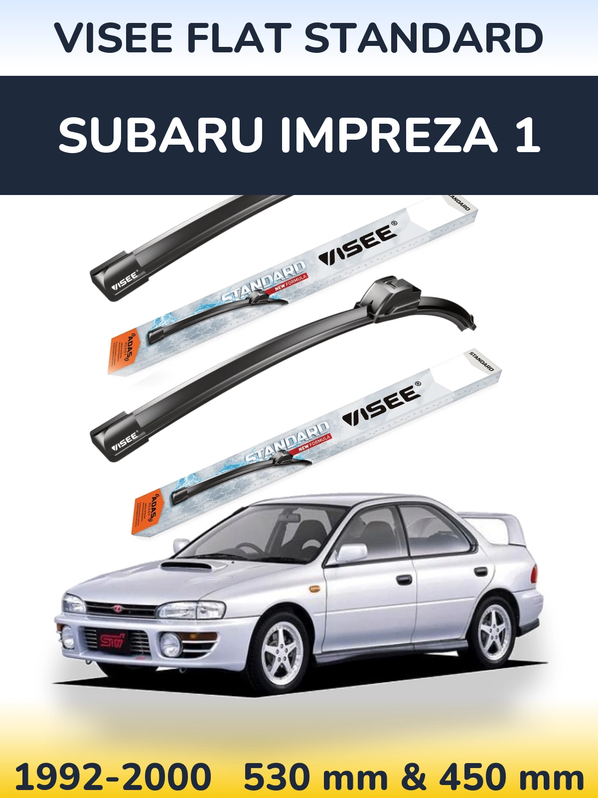 Sada předních stěračů VISEE FLAT STANDARD 530 a 450 mm pro Subaru Impreza 1 1992-2000