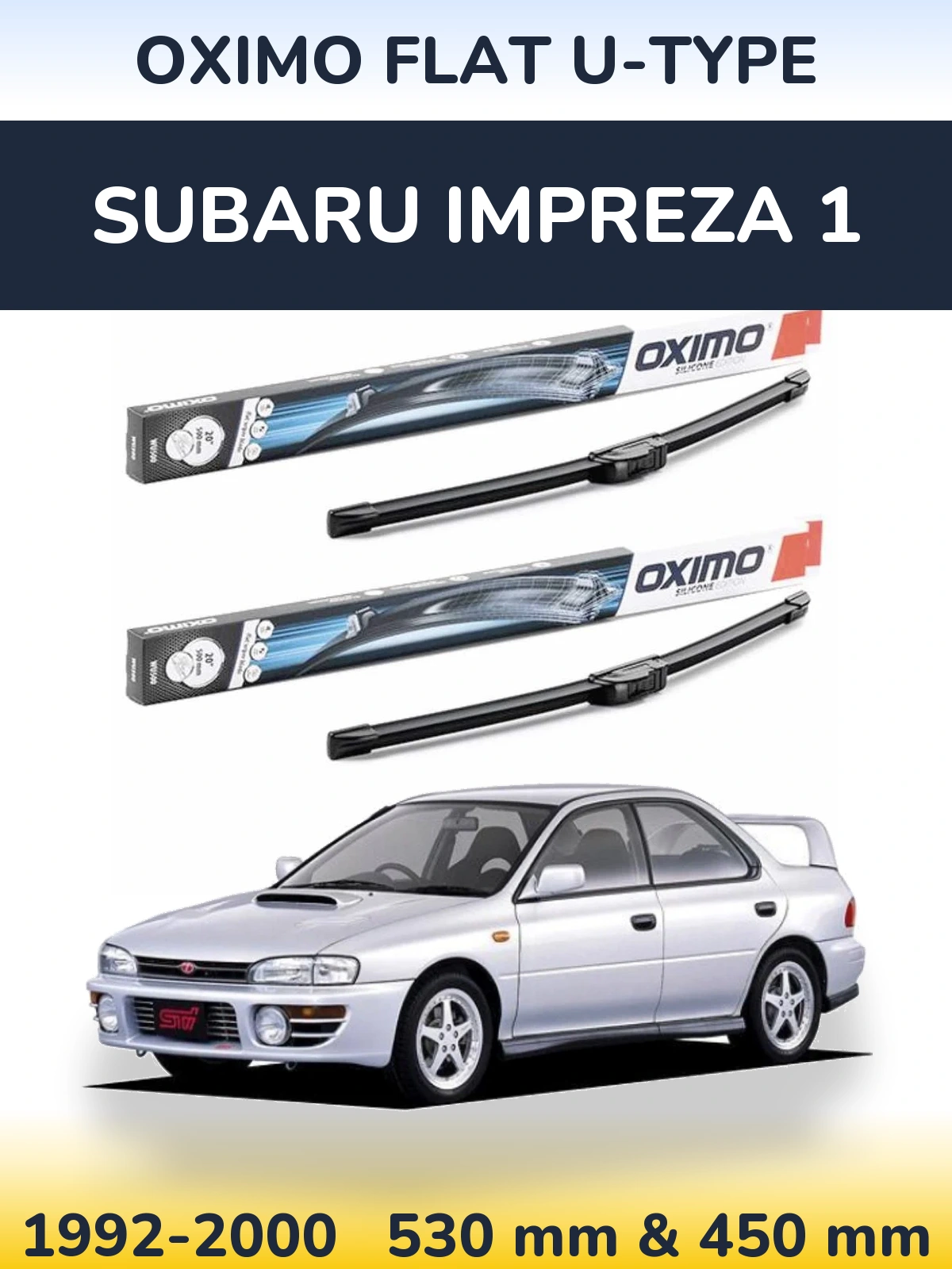 Sada předních stěračů Oximo Flat U-type 530 a 450 mm pro Subaru Impreza 1 1992-2000