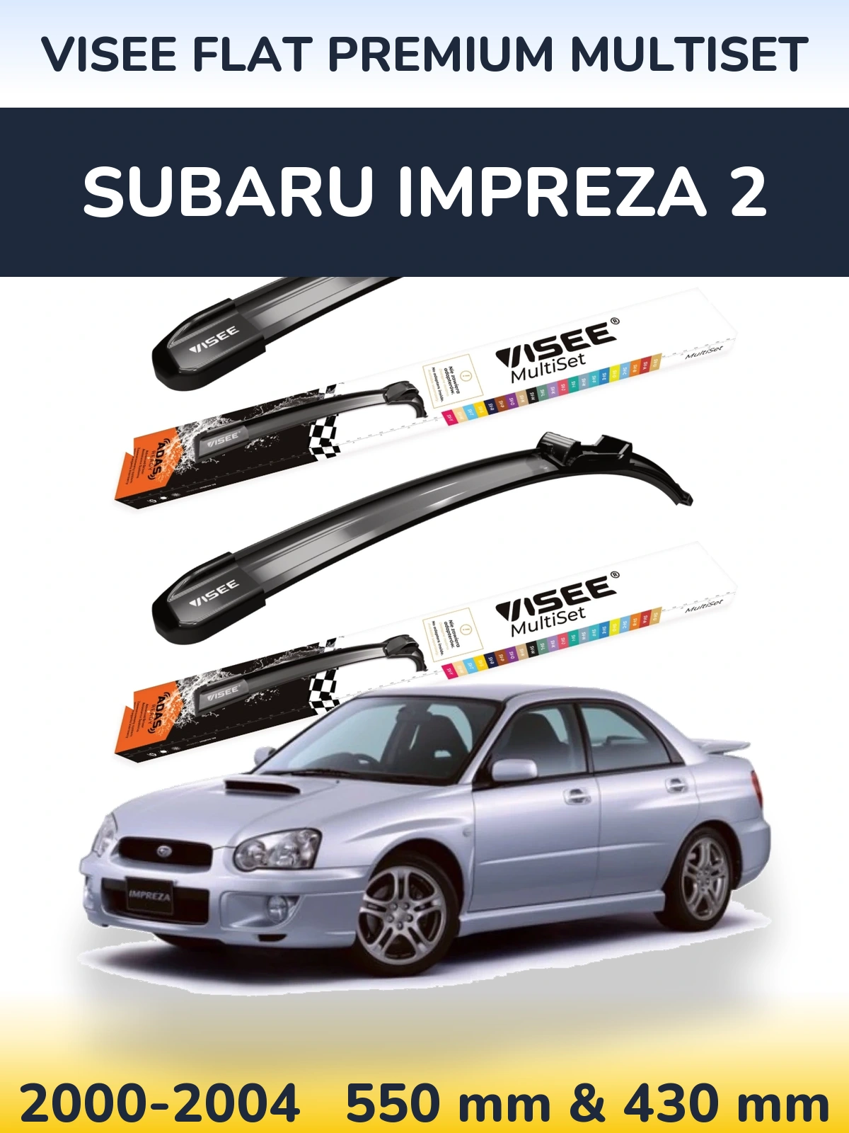 Sada předních stěračů VISEE FLAT PREMIUM MultiSet 550 a 430 mm pro Subaru Impreza 2 2000-2004