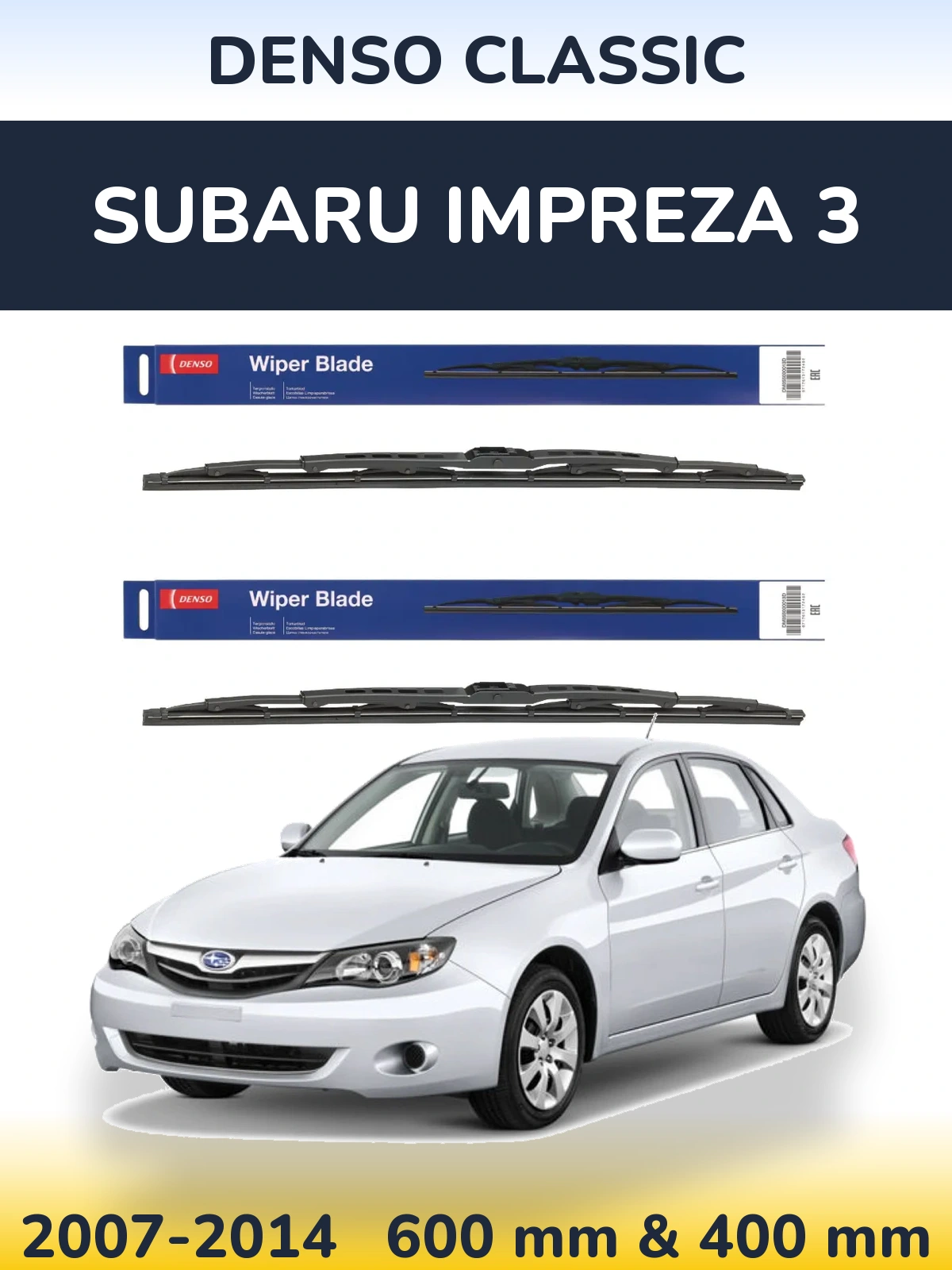 Sada předních stěračů Denso Classic 600 a 400 mm pro Subaru Impreza 3 2007-2014