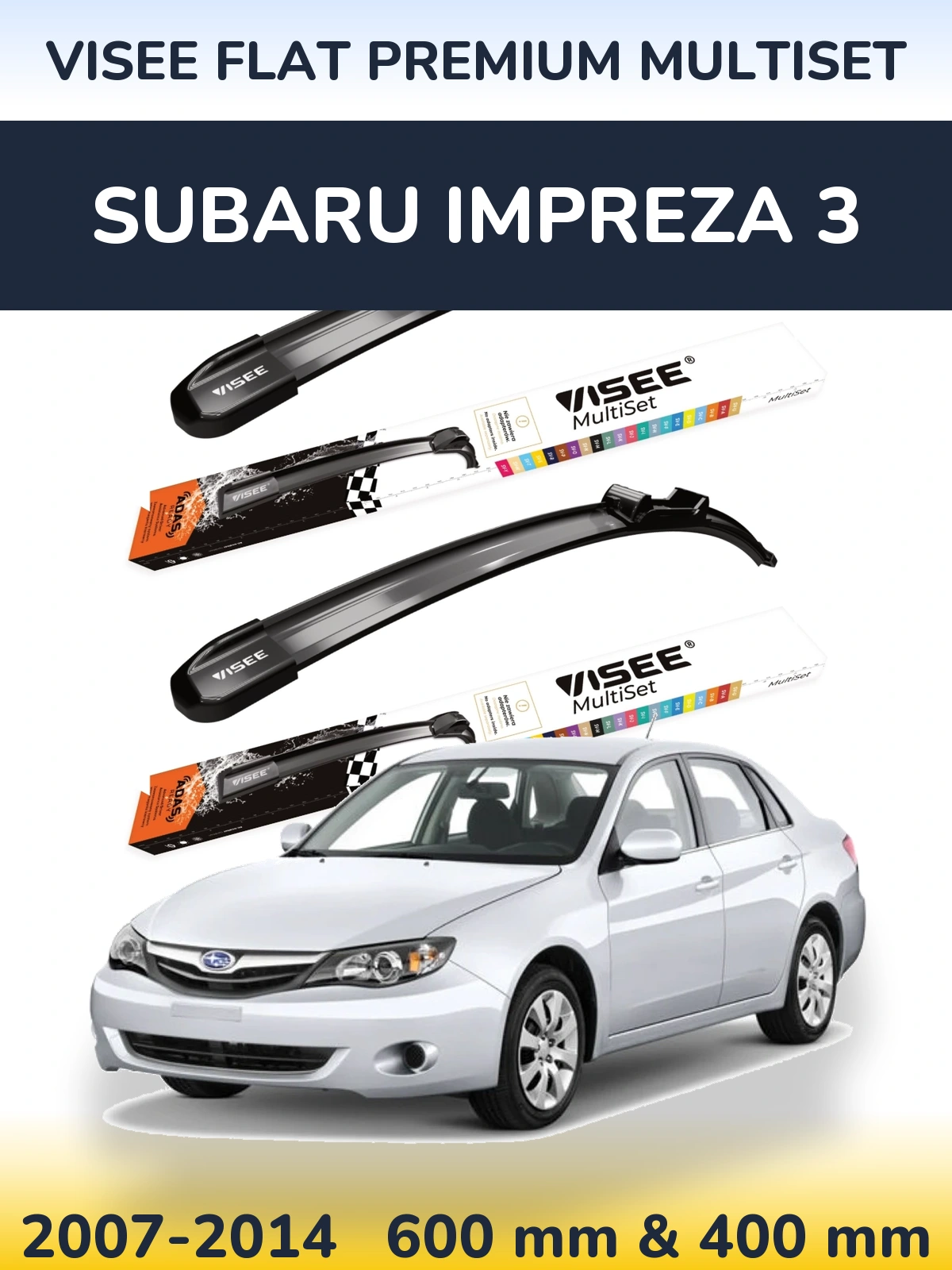 Sada předních stěračů VISEE FLAT PREMIUM MultiSet 600 a 400 mm pro Subaru Impreza 3 2007-2014