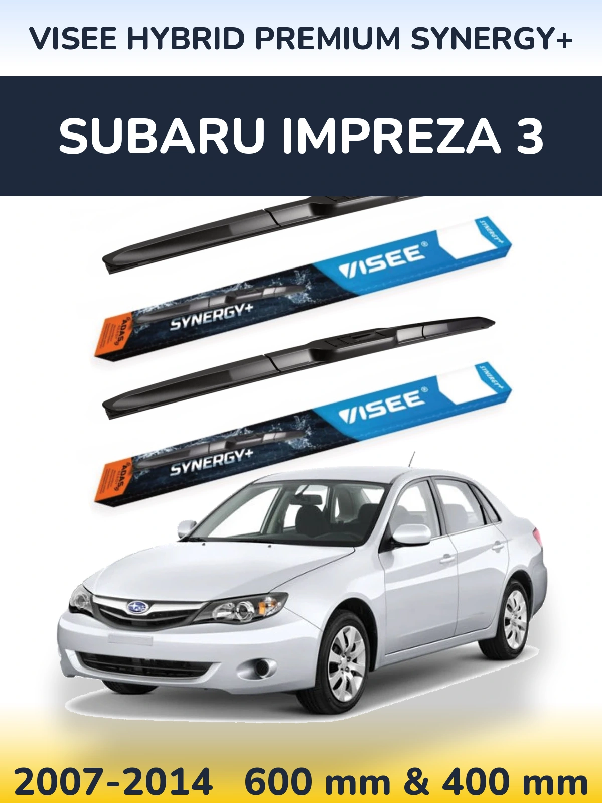 Sada předních stěračů VISEE HYBRID PREMIUM SYNERGY+ 600 a 400 mm pro Subaru Impreza 3 2007-2014