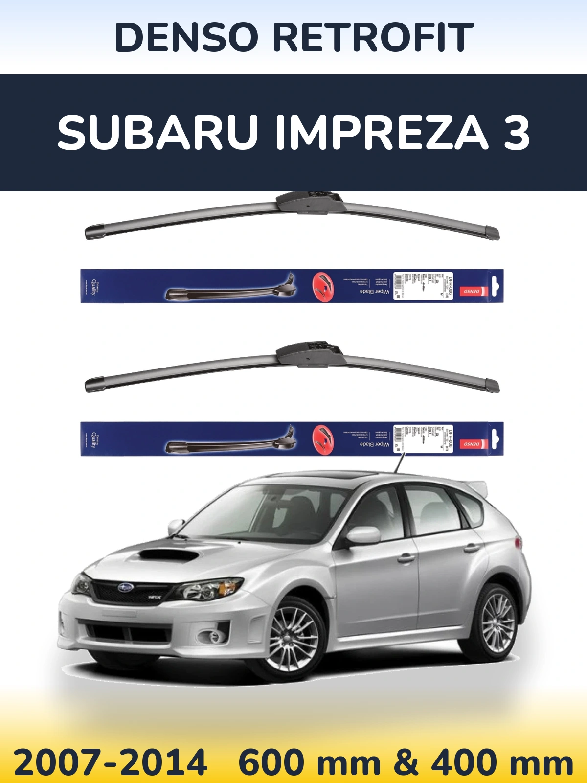 Sada předních stěračů Denso Retrofit 600 a 400 mm pro Subaru Impreza 3 2007-2014