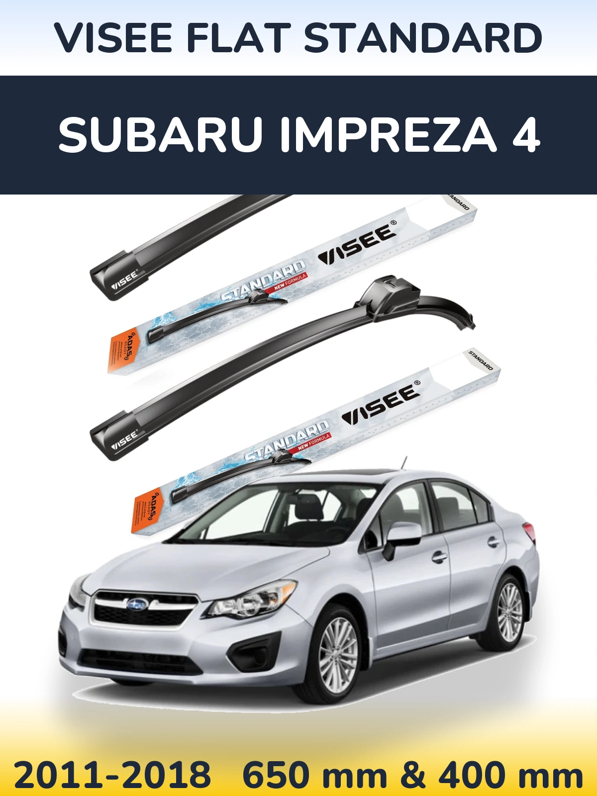 Sada předních stěračů VISEE FLAT STANDARD 650 a 400 mm pro Subaru Impreza 4 2011-2018