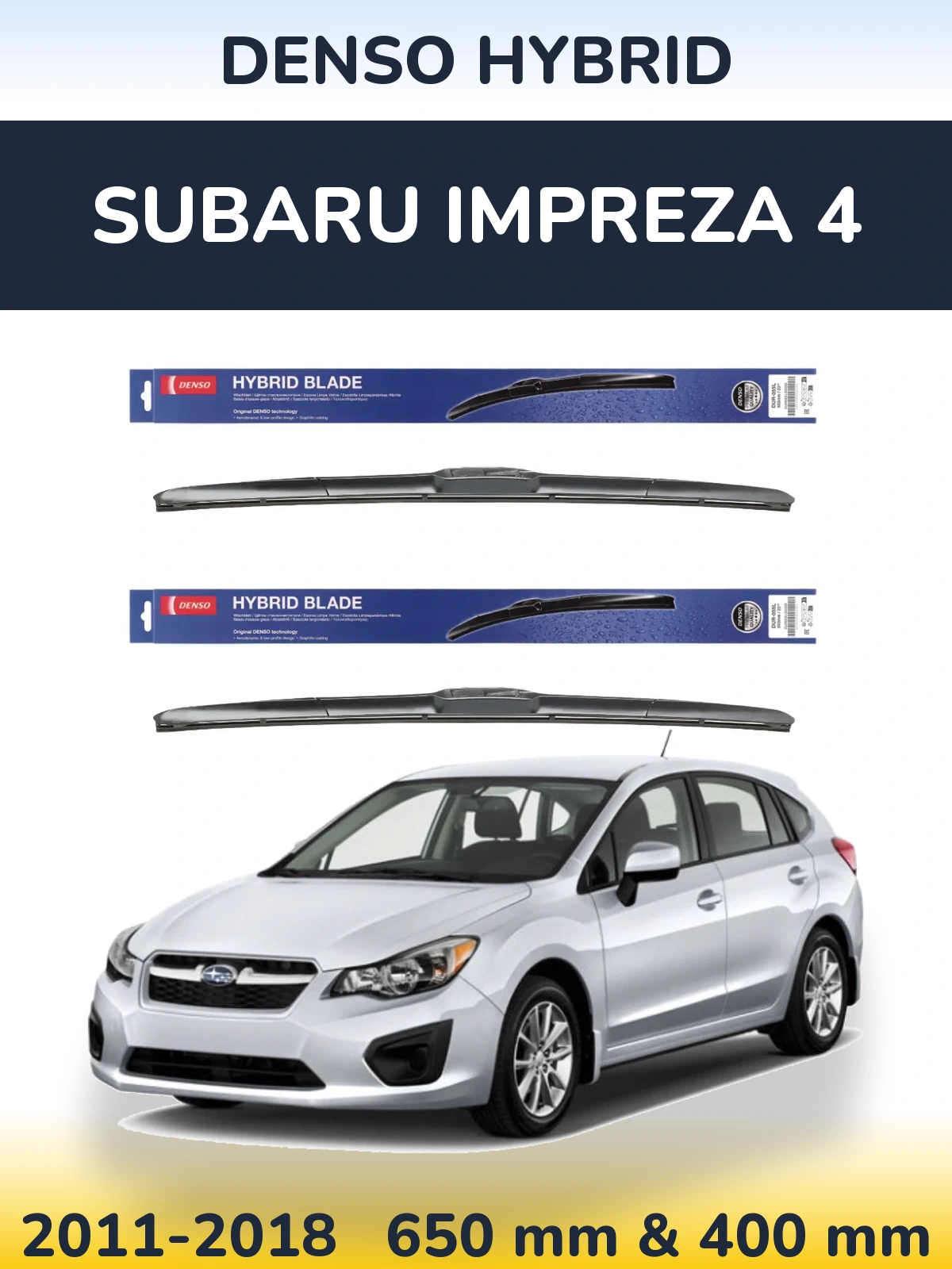 Sada předních stěračů Denso Hybrid 650 a 400 mm pro Subaru Impreza 4 2011-2018