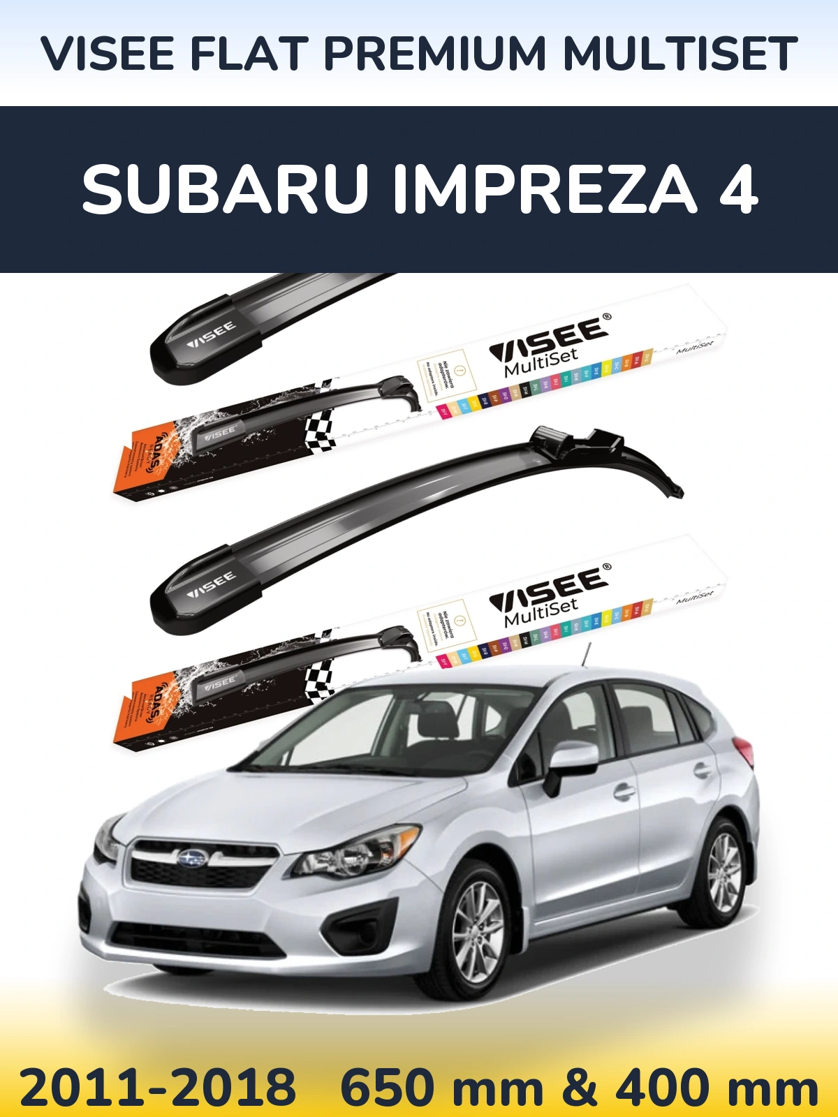 Sada předních stěračů VISEE FLAT PREMIUM MultiSet 650 a 400 mm pro Subaru Impreza 4 2011-2018