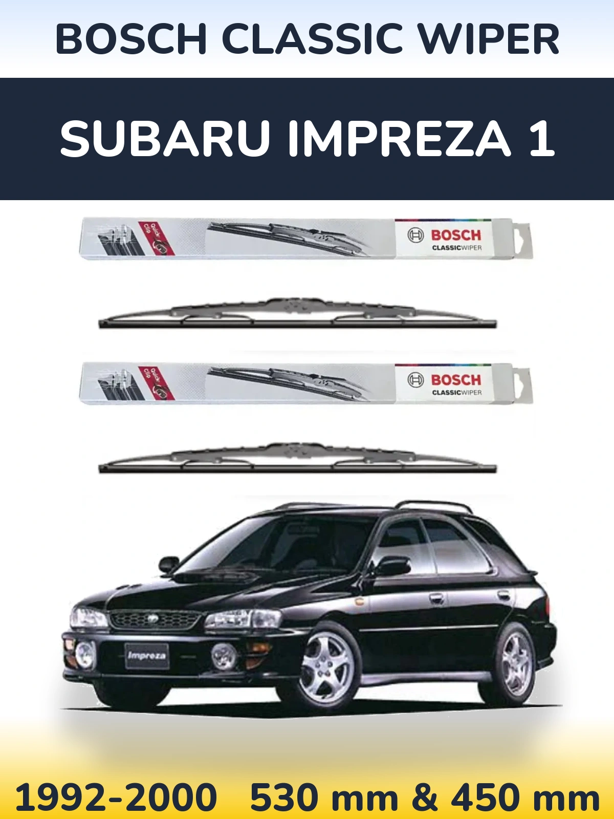 Sada předních stěračů BOSCH Classic Wiper 530 a 450 mm pro Subaru Impreza 1 1992-2000