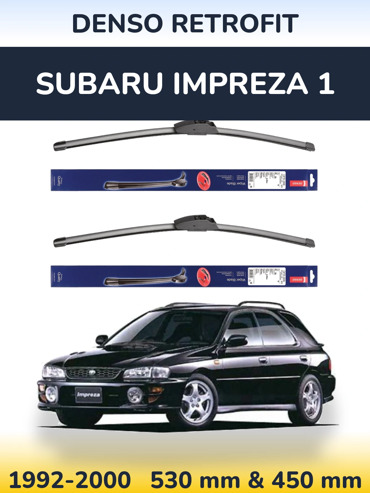 Sada předních stěračů Denso Retrofit 530 a 450 mm pro Subaru Impreza 1 1992-2000