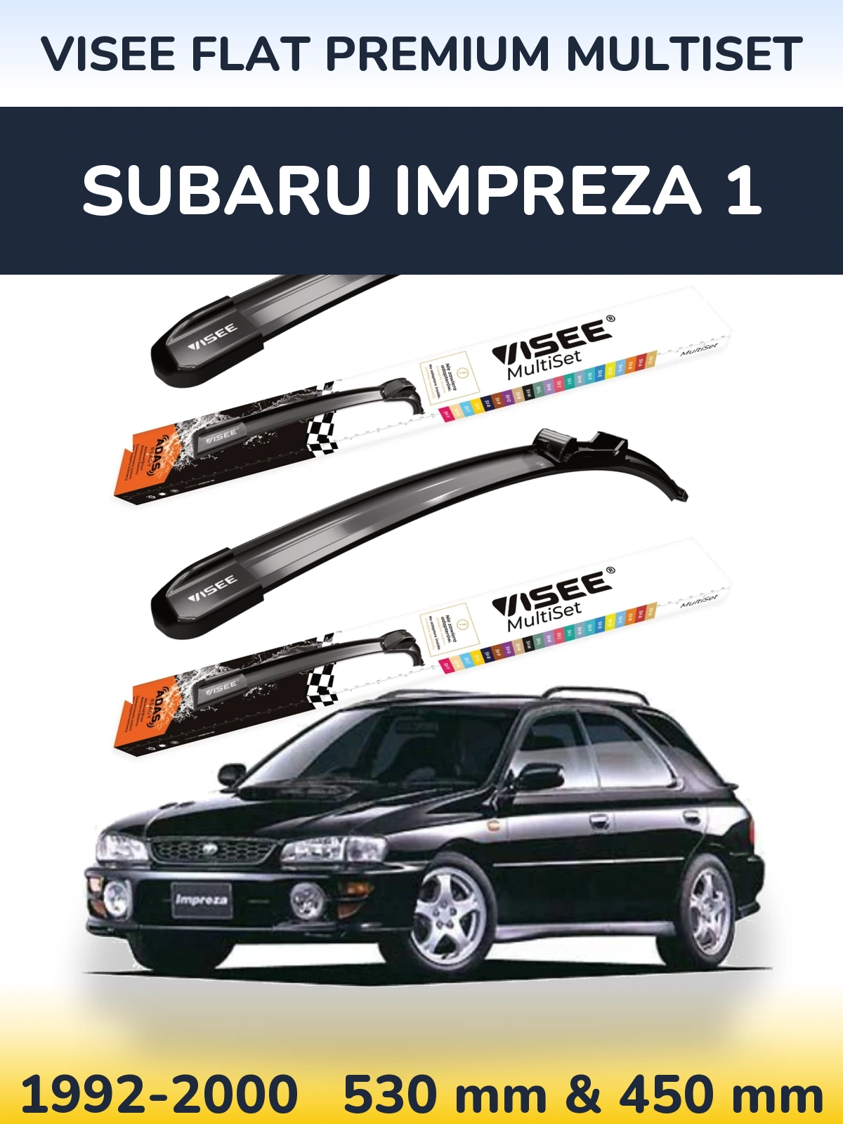Sada předních stěračů VISEE FLAT PREMIUM MultiSet 530 a 450 mm pro Subaru Impreza 1 1992-2000