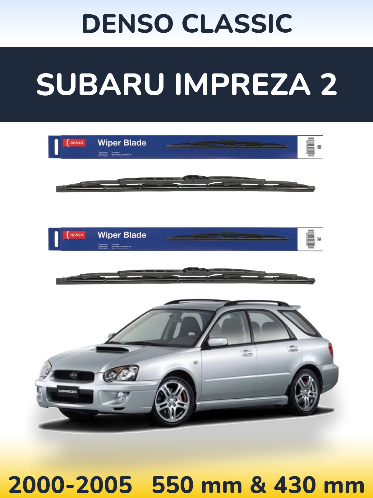 Sada předních stěračů Denso Classic 550 a 430 mm pro Subaru Impreza 2 2000-2005