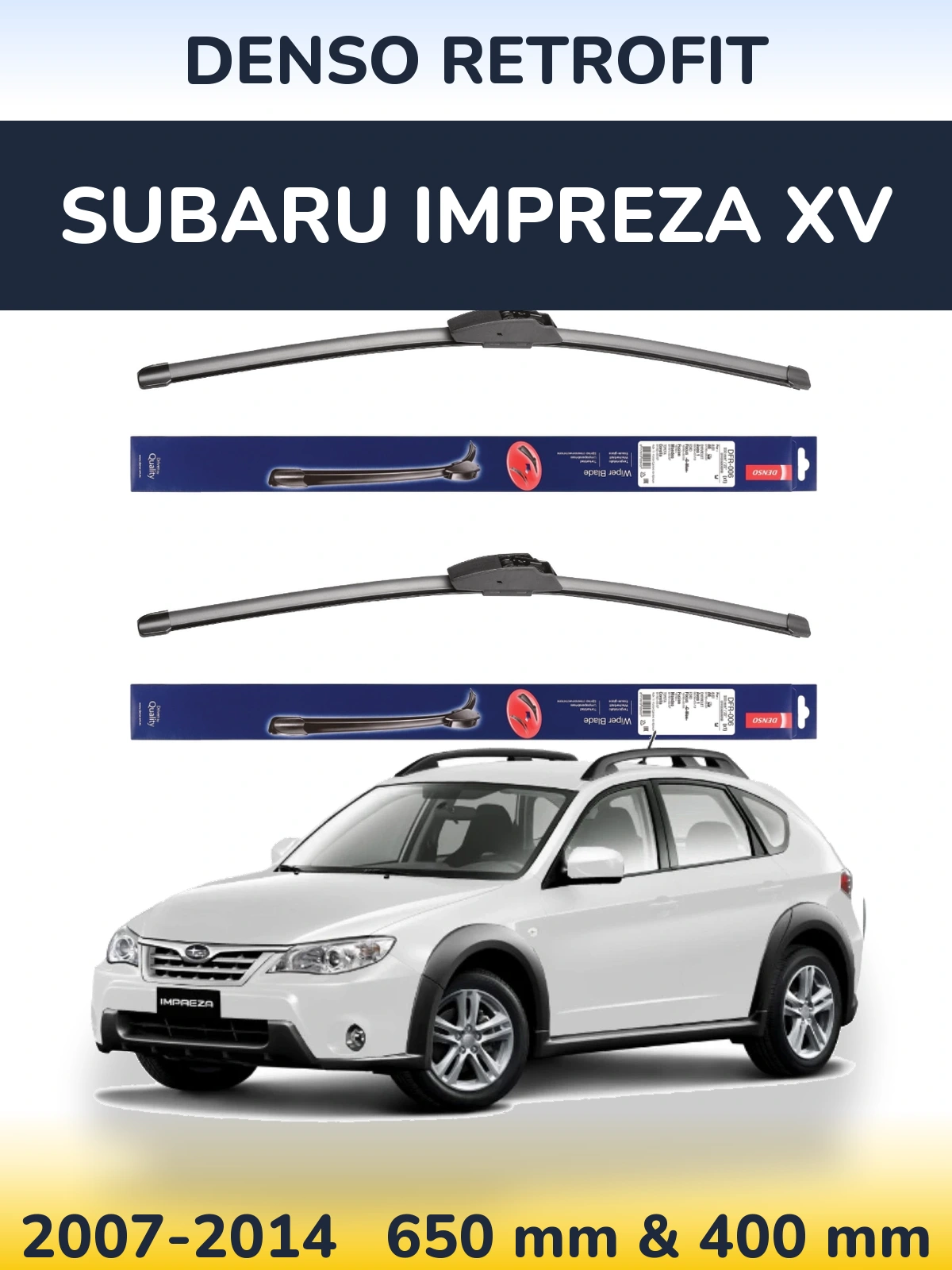Sada předních stěračů Denso Retrofit 650 a 400 mm pro Subaru Impreza XV 2007-2014