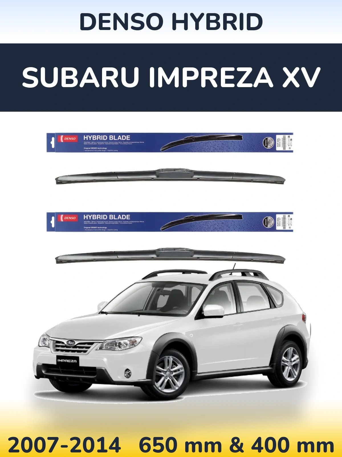 Sada předních stěračů Denso Hybrid 650 a 400 mm pro Subaru Impreza XV 2007-2014