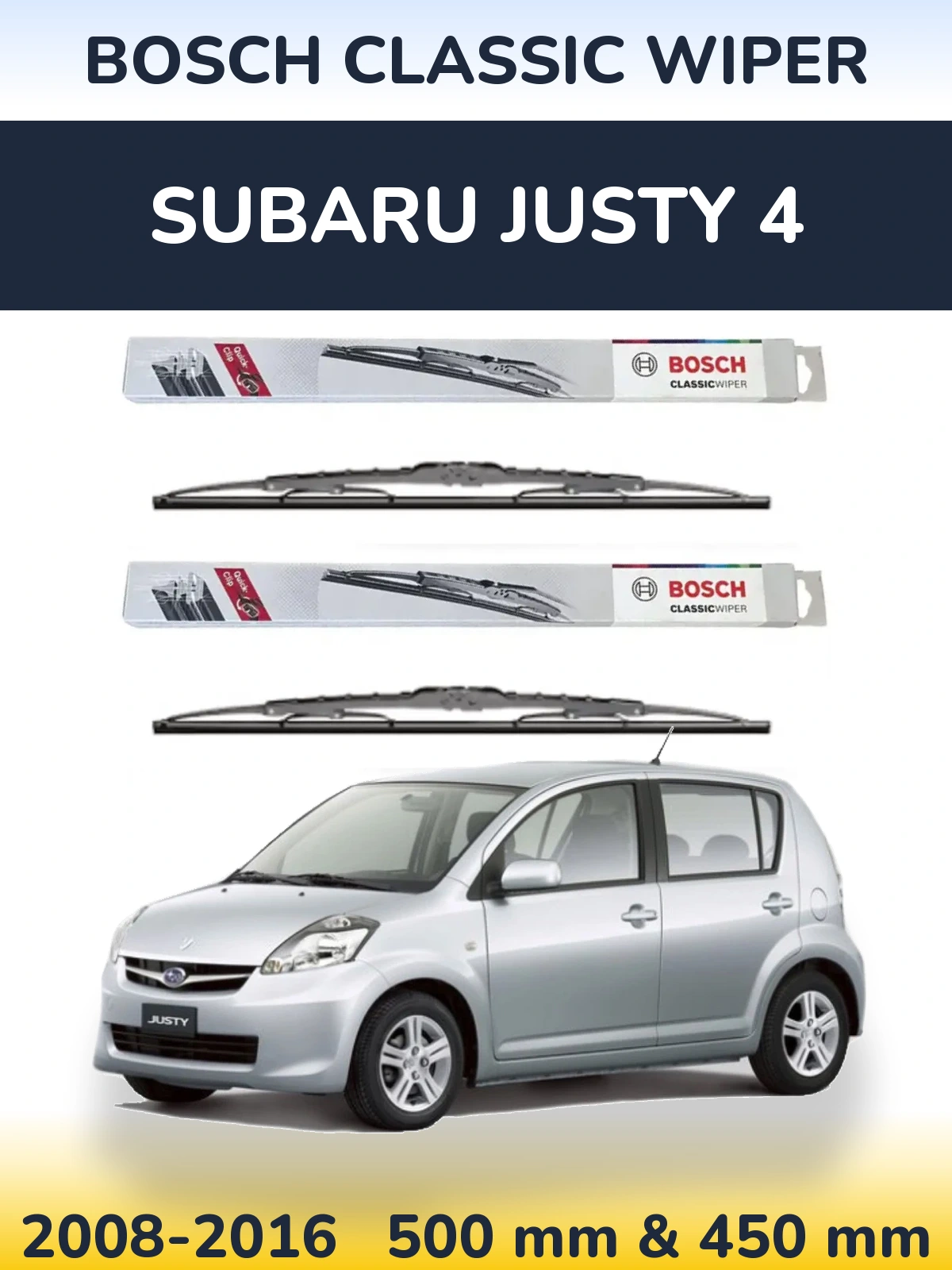 Sada předních stěračů BOSCH Classic Wiper 500 a 450 mm pro Subaru Justy 4 2008-2016