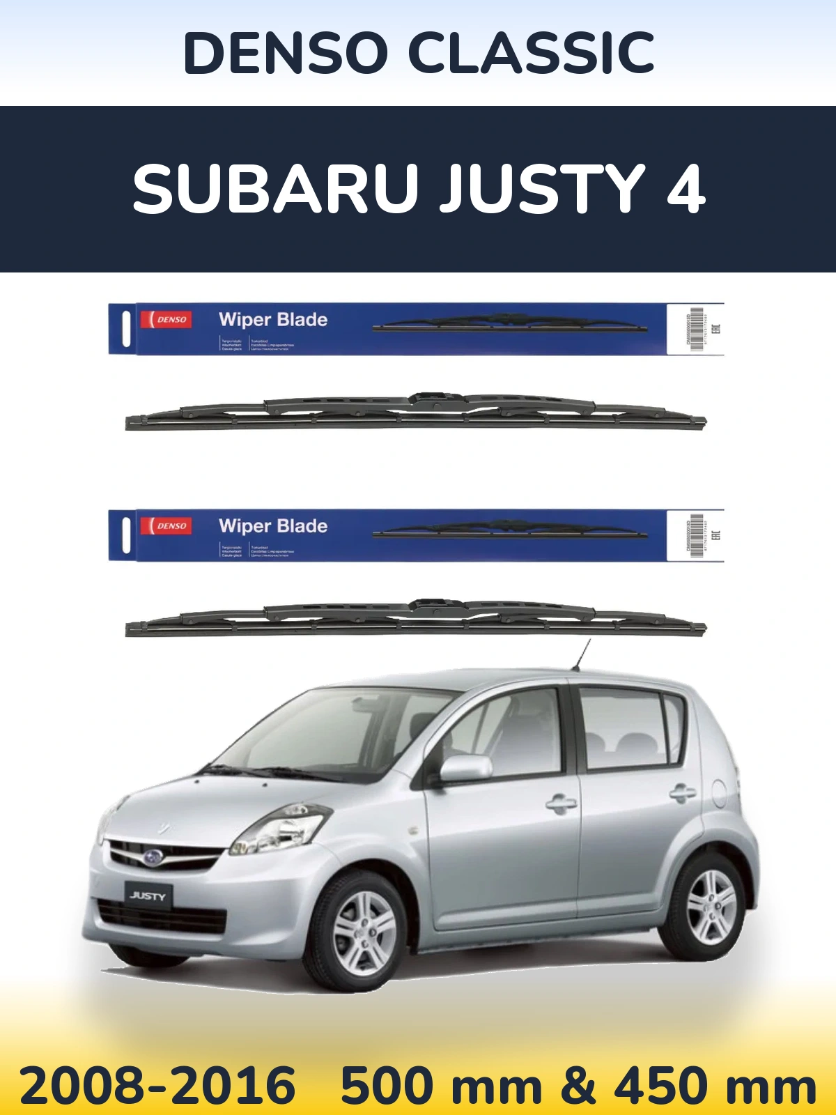 Sada předních stěračů Denso Classic 500 a 450 mm pro Subaru Justy 4 2008-2016