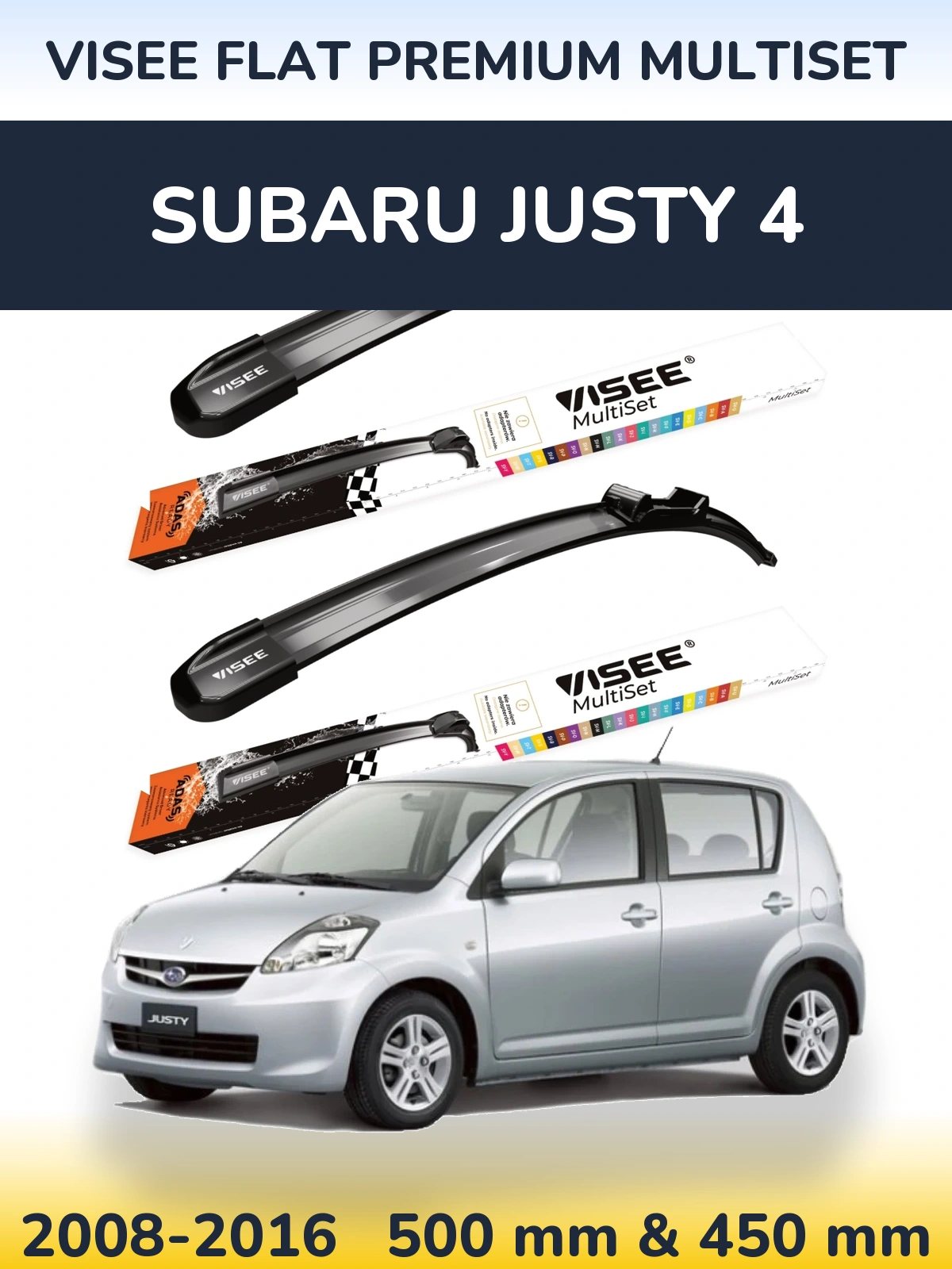Sada předních stěračů VISEE FLAT PREMIUM MultiSet 500 a 450 mm pro Subaru Justy 4 2008-2016