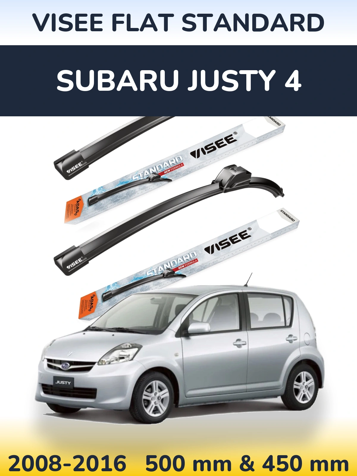 Sada předních stěračů VISEE FLAT STANDARD 500 a 450 mm pro Subaru Justy 4 2008-2016