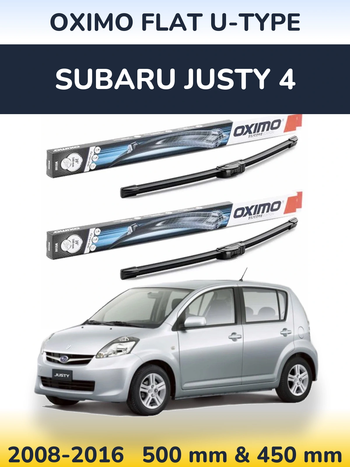 Sada předních stěračů Oximo Flat U-type 500 a 450 mm pro Subaru Justy 4 2008-2016