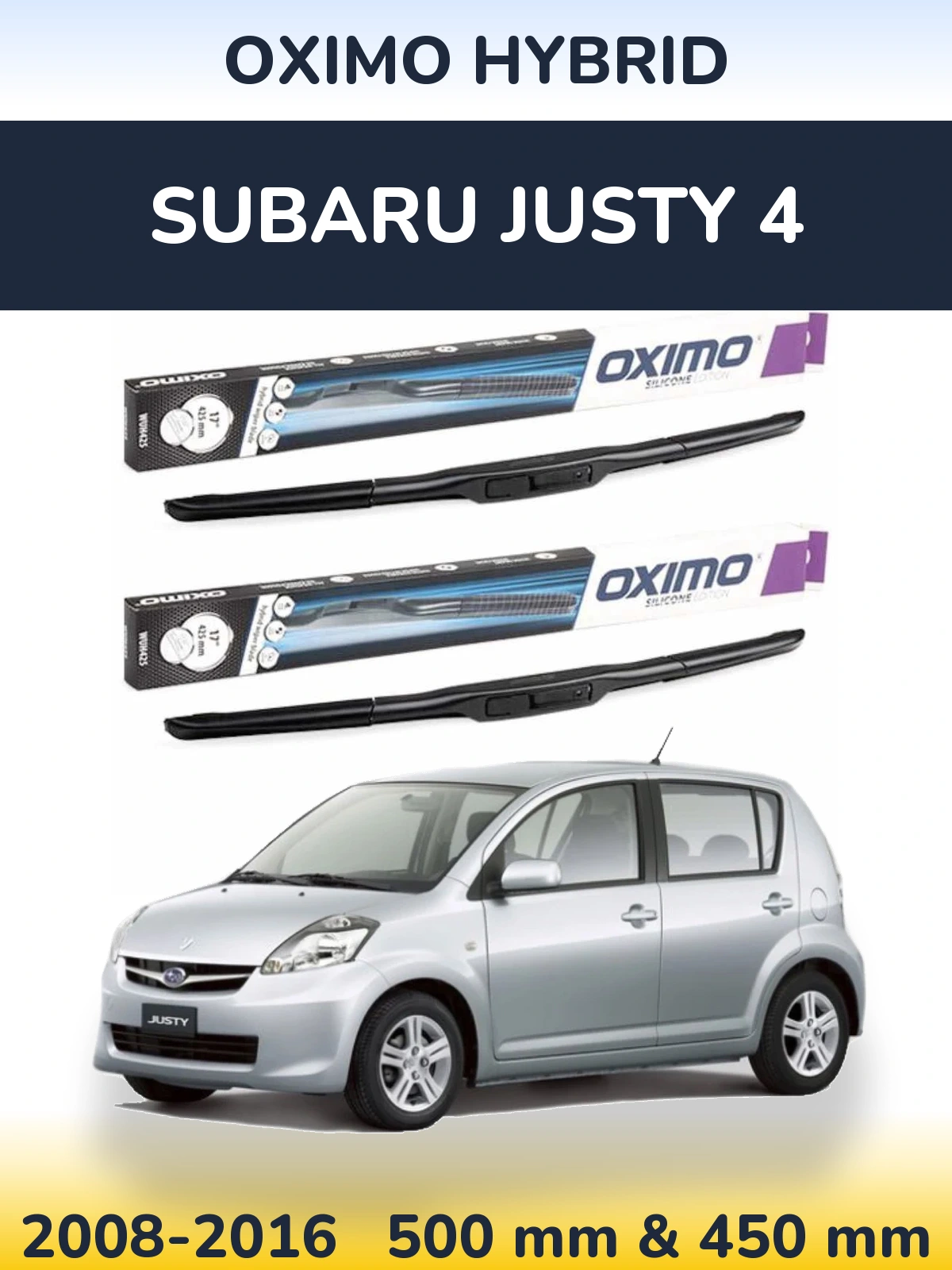 Sada předních stěračů Oximo Hybrid 500 a 450 mm pro Subaru Justy 4 2008-2016